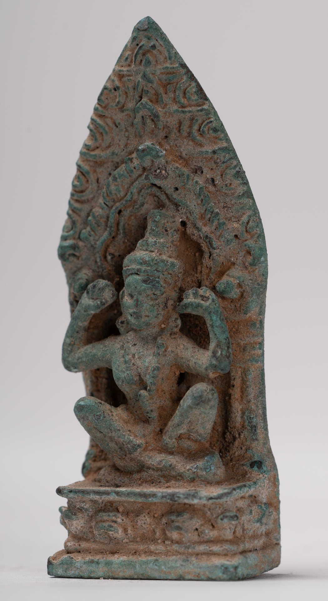 Vishnu Statue - Antique Khmer Style Bronze Seated 'Hear No Evil' Statue - 7.5cm / 3"