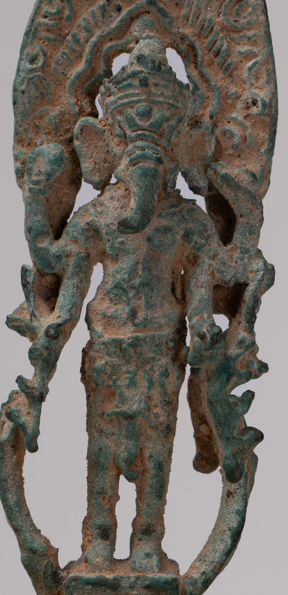 Ganesha Statue - Antique Khmer Style Enthroned Bronze Standing Ganesha Statue - 16cm/6"