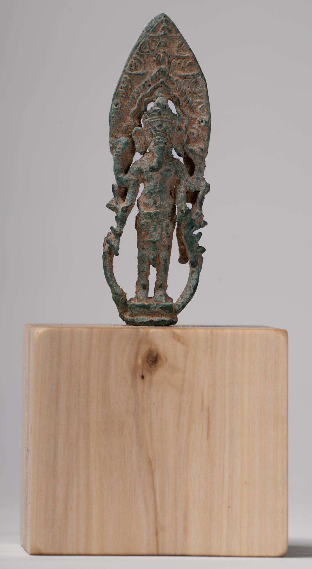 Ganesha Statue - Antique Khmer Style Enthroned Bronze Standing Ganesha Statue - 16cm/6"