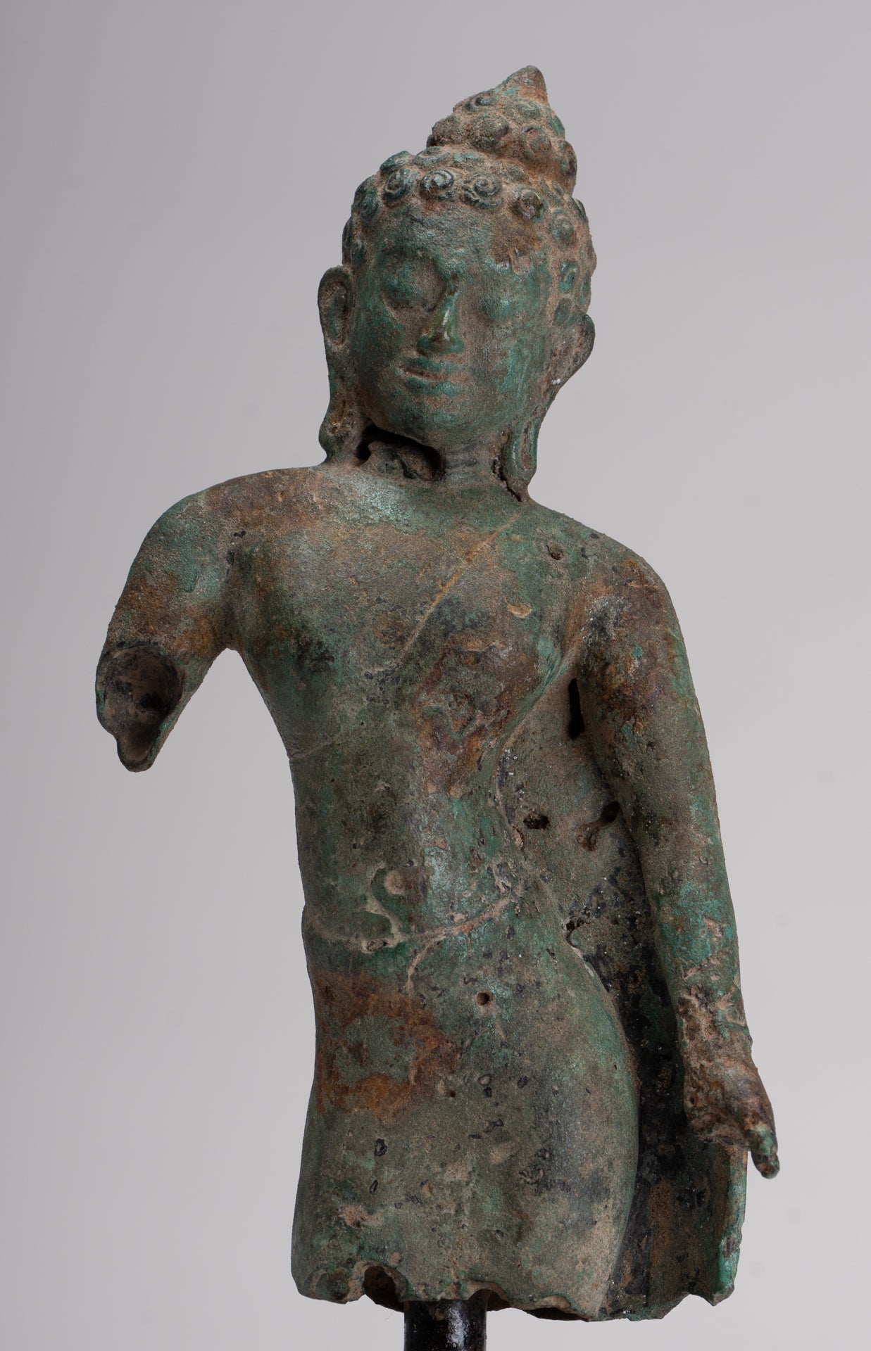 Buddha Statue - Antique Khmer Style Mounted Bronze Phnom Da Buddha Statue - 25cm/10"