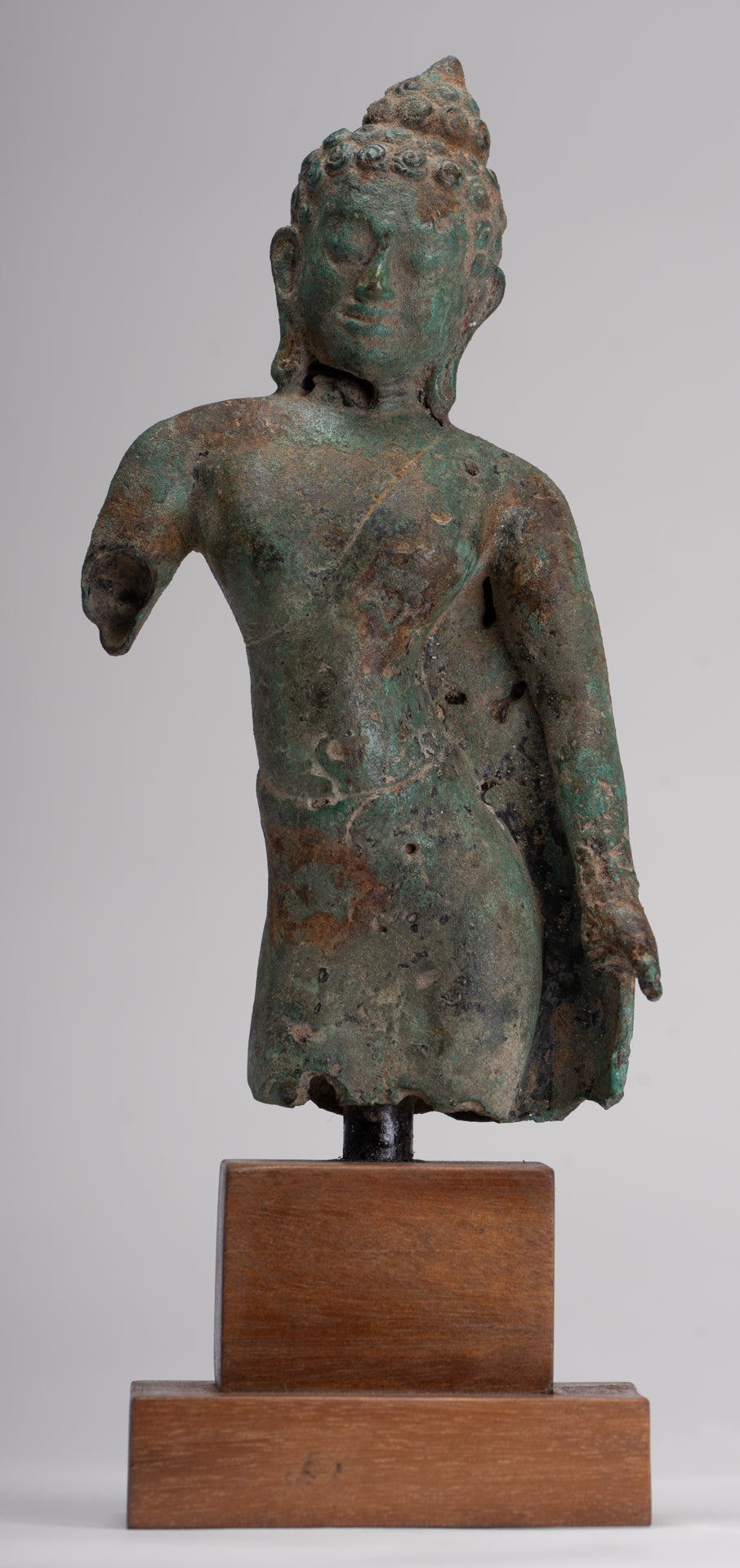 Buddha Statue - Antique Khmer Style Mounted Bronze Phnom Da Buddha Statue - 25cm/10"