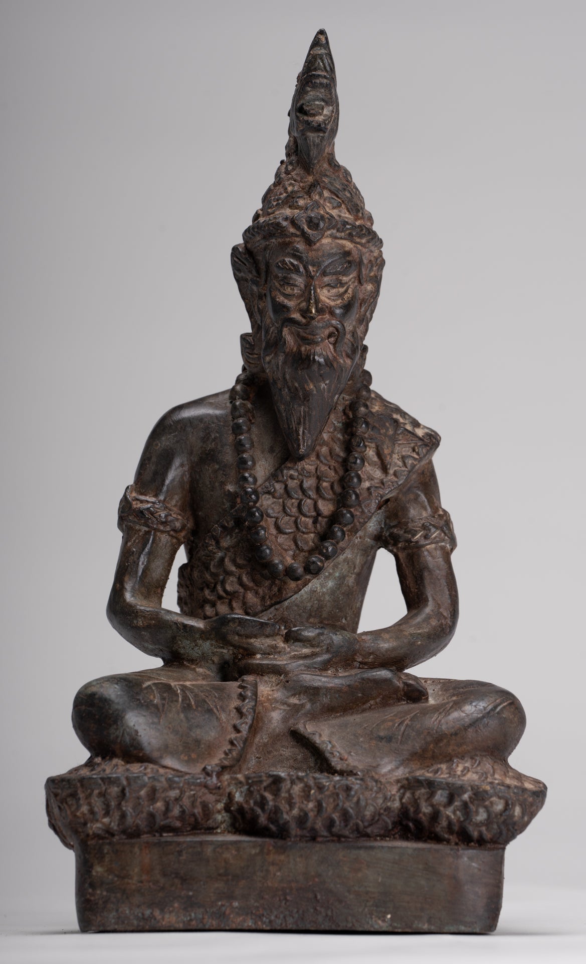 Rishi Statue - Antique Thai Style Seated Bronze Rishi or Wise Man - 25cm/10"