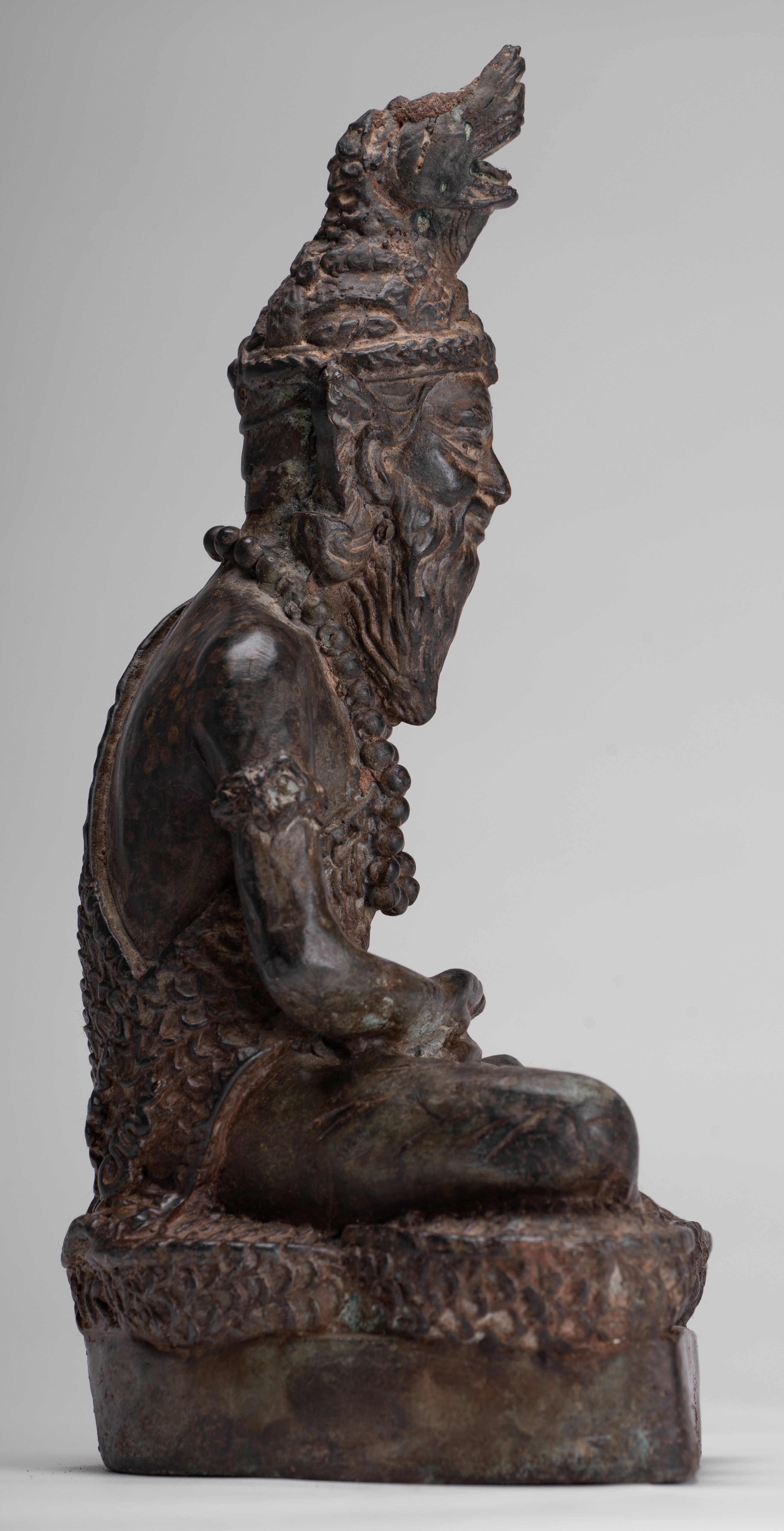 Rishi Statue - Antique Thai Style Seated Bronze Rishi or Wise Man - 25cm/10"