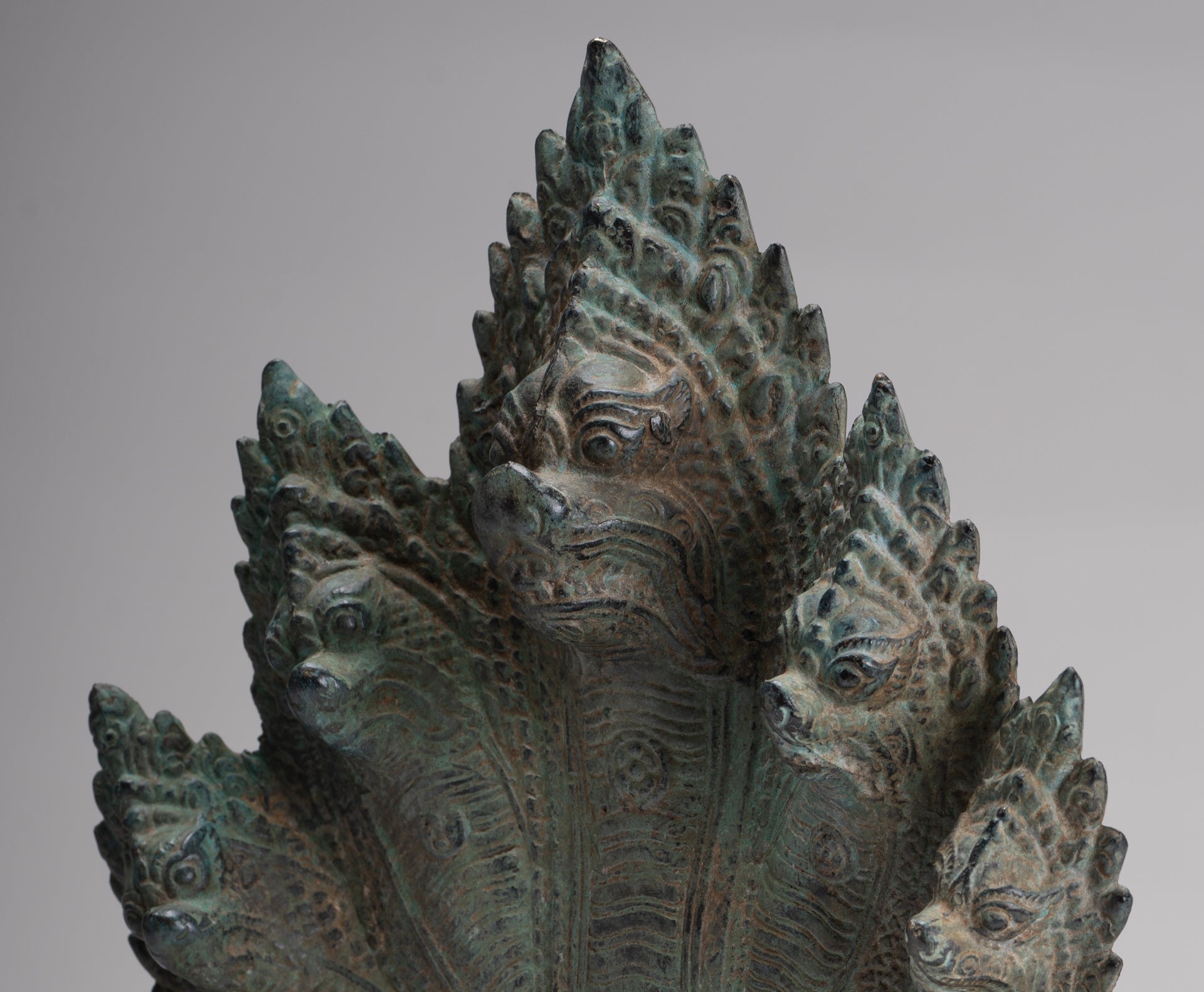 Naga Statue - Antique Khmer Style Bronze Protective Naga, Snake or Serpent Statue - 36cm/14"