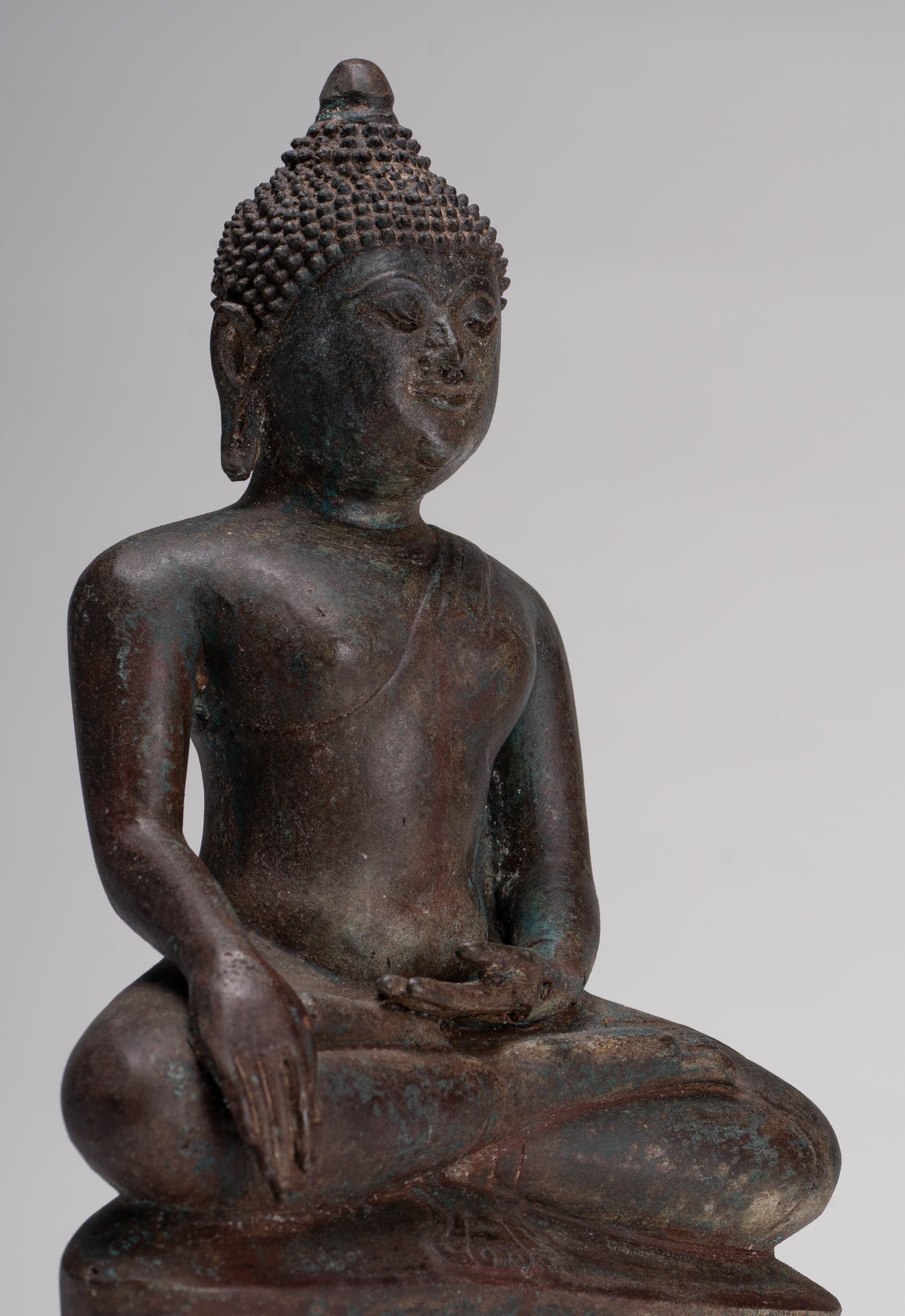 Buddha Statue - Antique Thai Style Bronze Chiang Saen Enlightenment Buddha Statue - 30cm/12"
