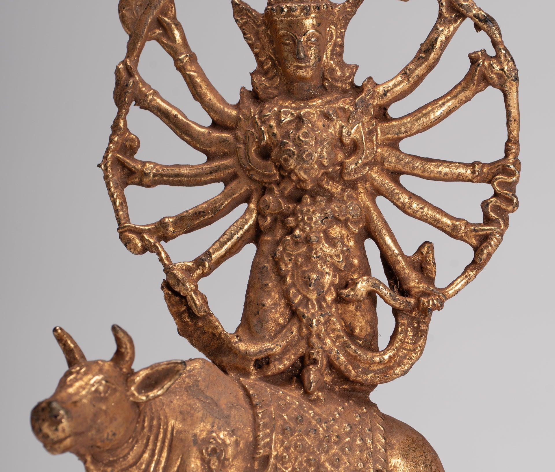 Shiva and Nandi - Antique Thai Style Rattanakosin Shiva and Nandi Statue - 19.5cm/8"