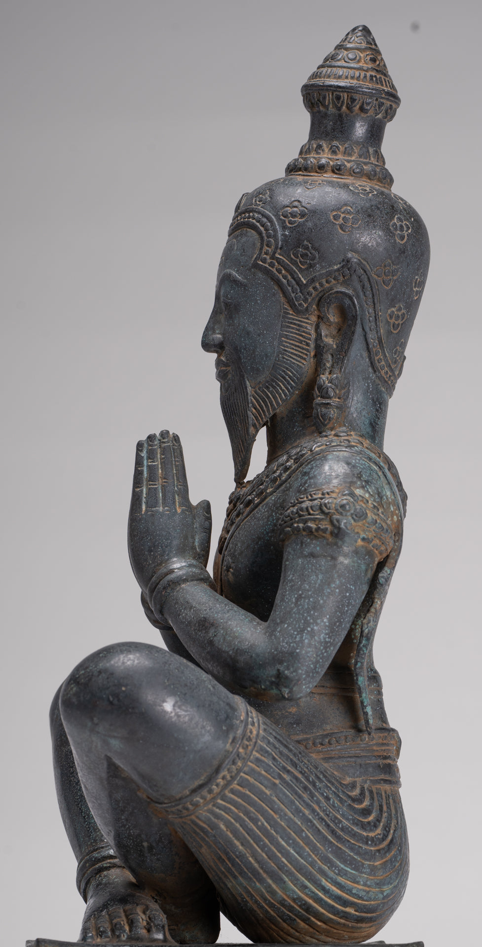 Rishi Statue - Antique Khmer Style Seated Bronze Rishi or Wise Man - 42cm/17"