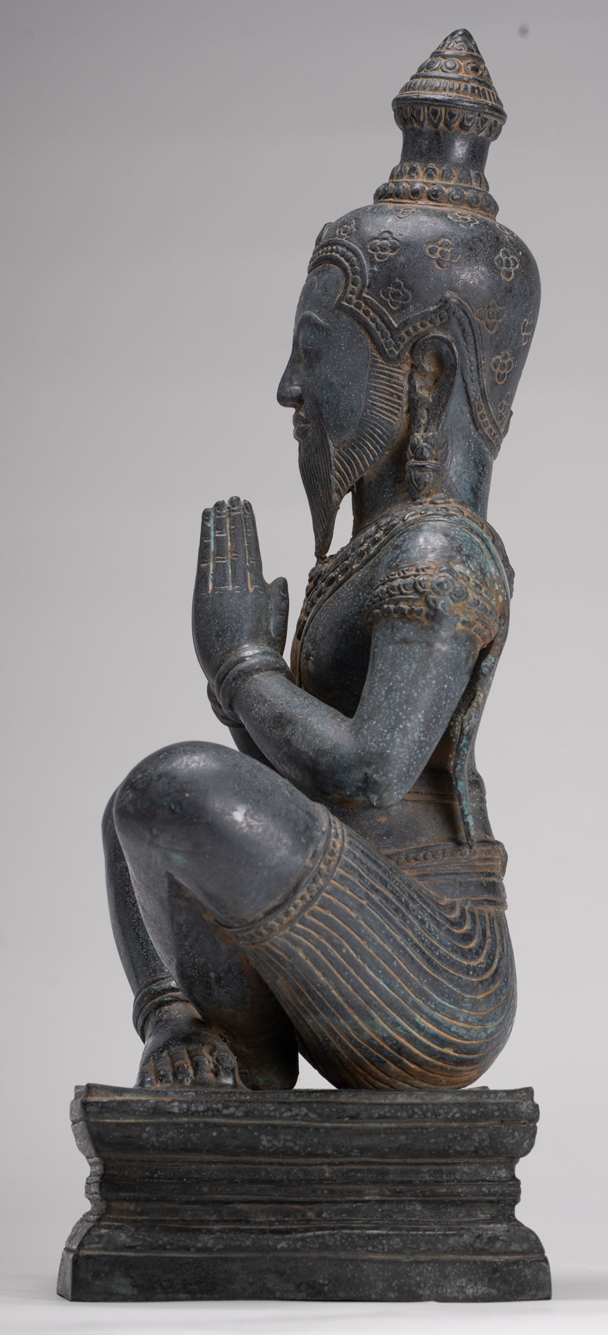 Rishi Statue - Antique Khmer Style Seated Bronze Rishi or Wise Man - 42cm/17"