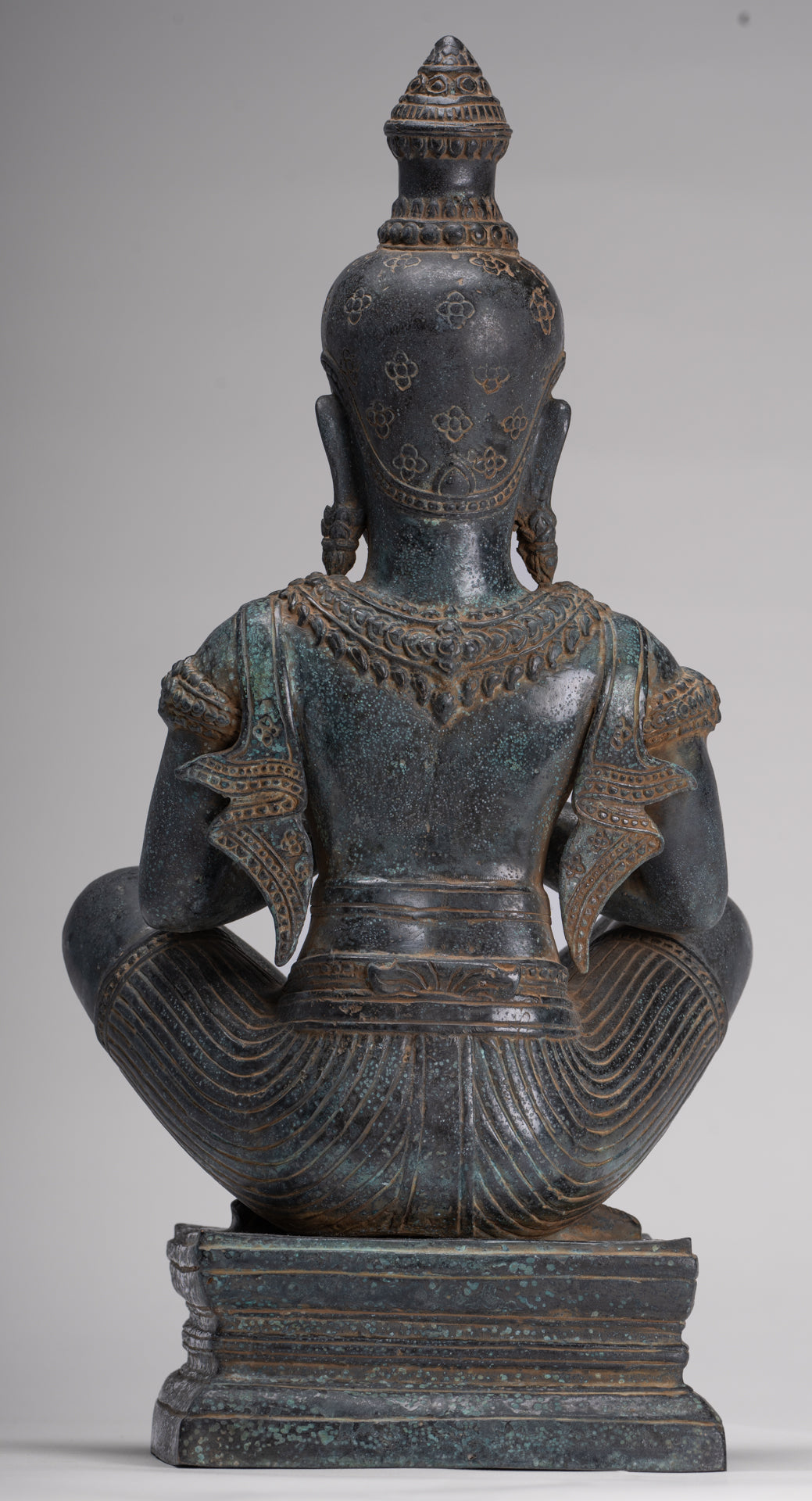 Rishi Statue - Antique Khmer Style Seated Bronze Rishi or Wise Man - 42cm/17"