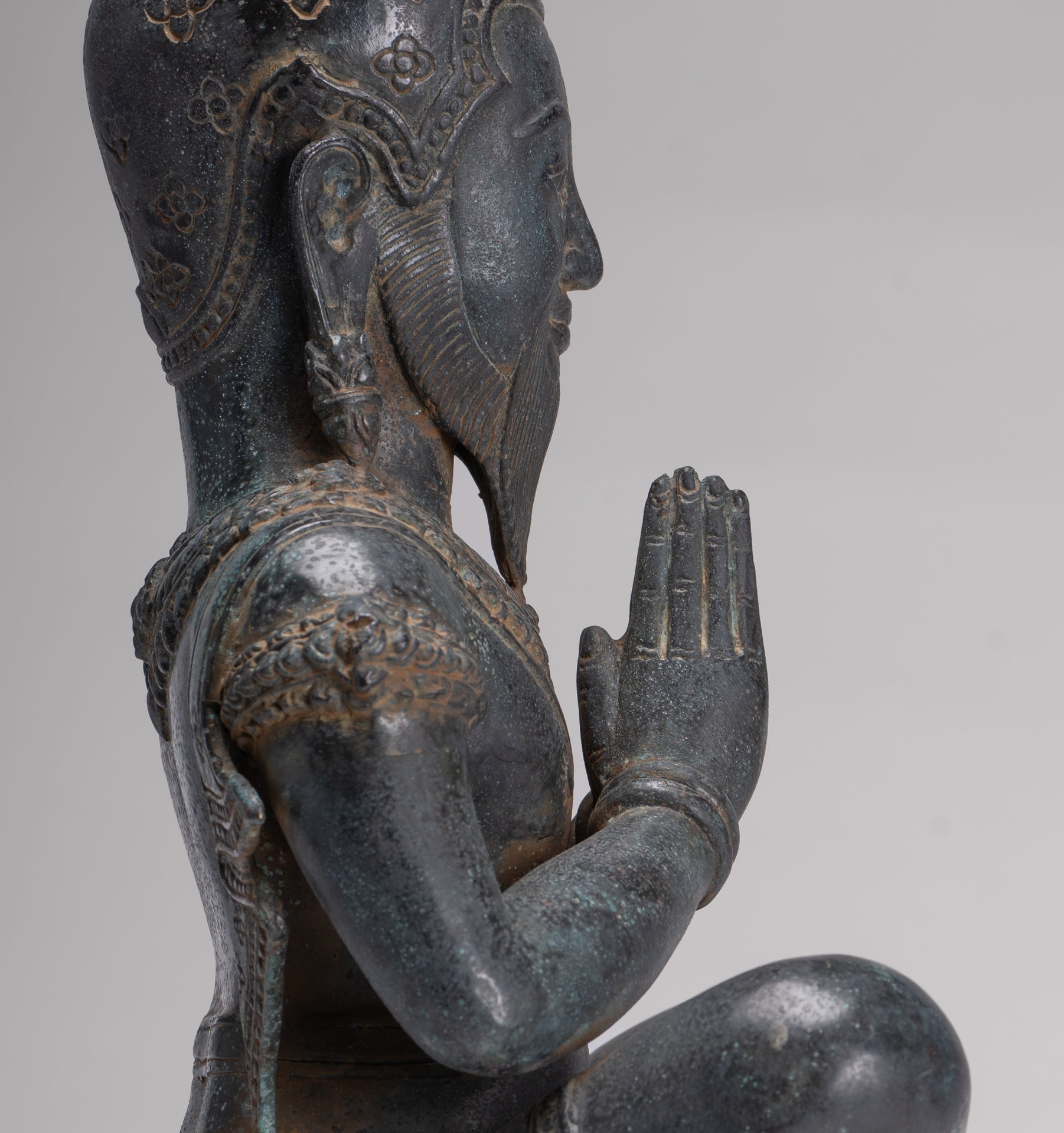 Rishi Statue - Antique Khmer Style Seated Bronze Rishi or Wise Man - 42cm/17"