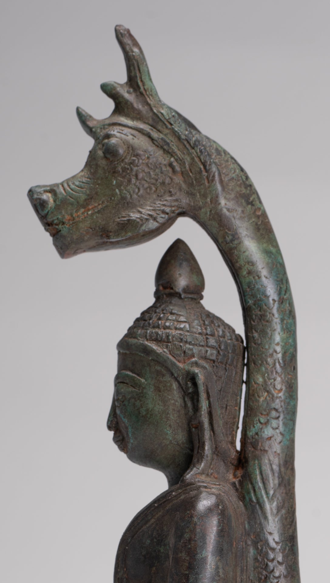 Buddha Statue - Antique Laos Style Bronze Enlightenment Naga Buddha Statue - 34cm/14"