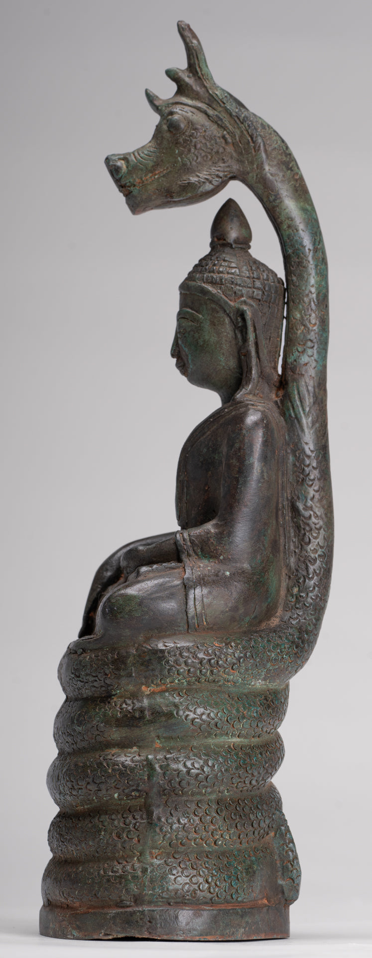 Buddha Statue - Antique Laos Style Bronze Enlightenment Naga Buddha Statue - 34cm/14"