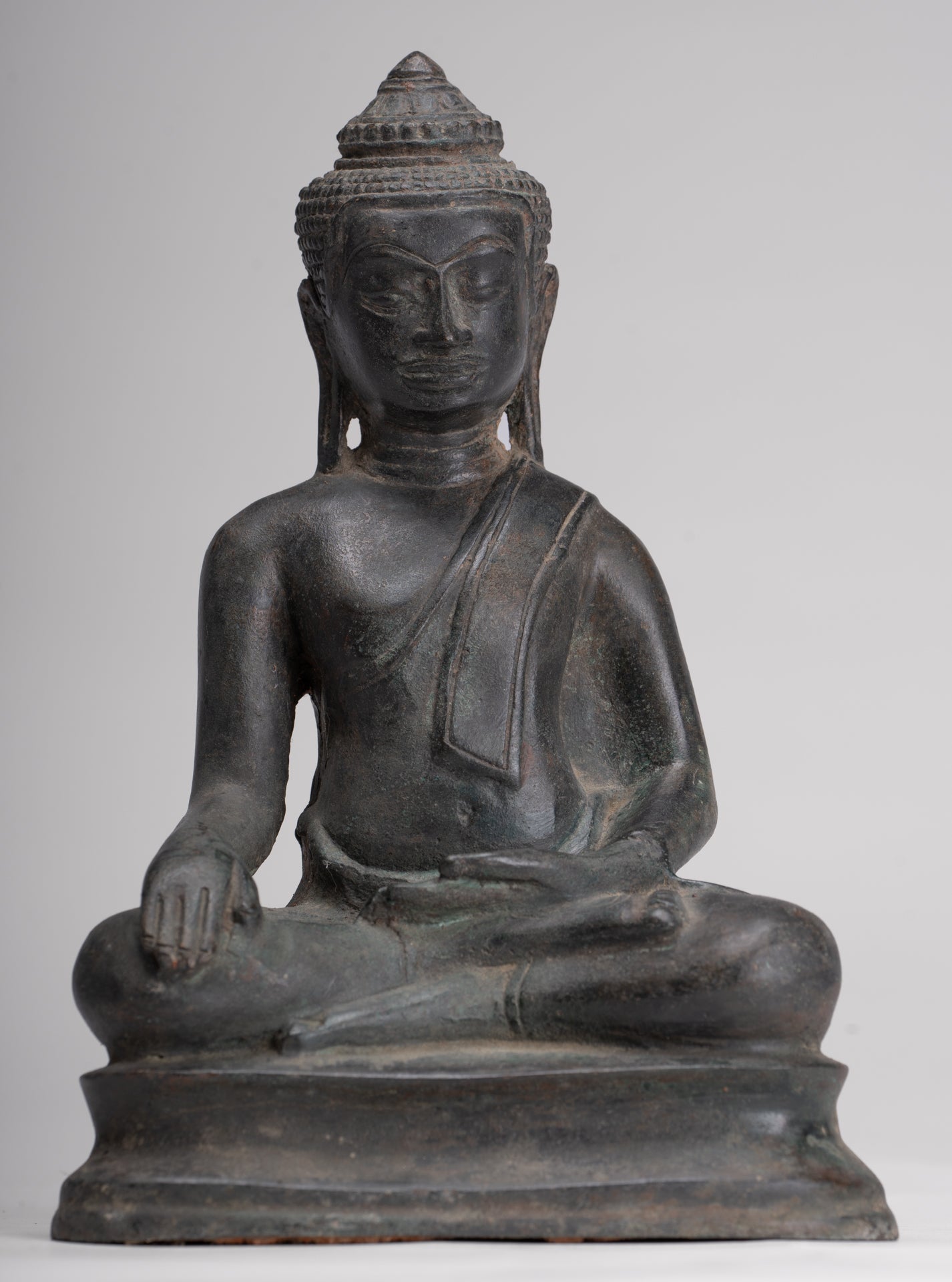 Buddha Statue - Antique Lopburi Style Seated Enlightenment Buddha Statue - 21cm/8"