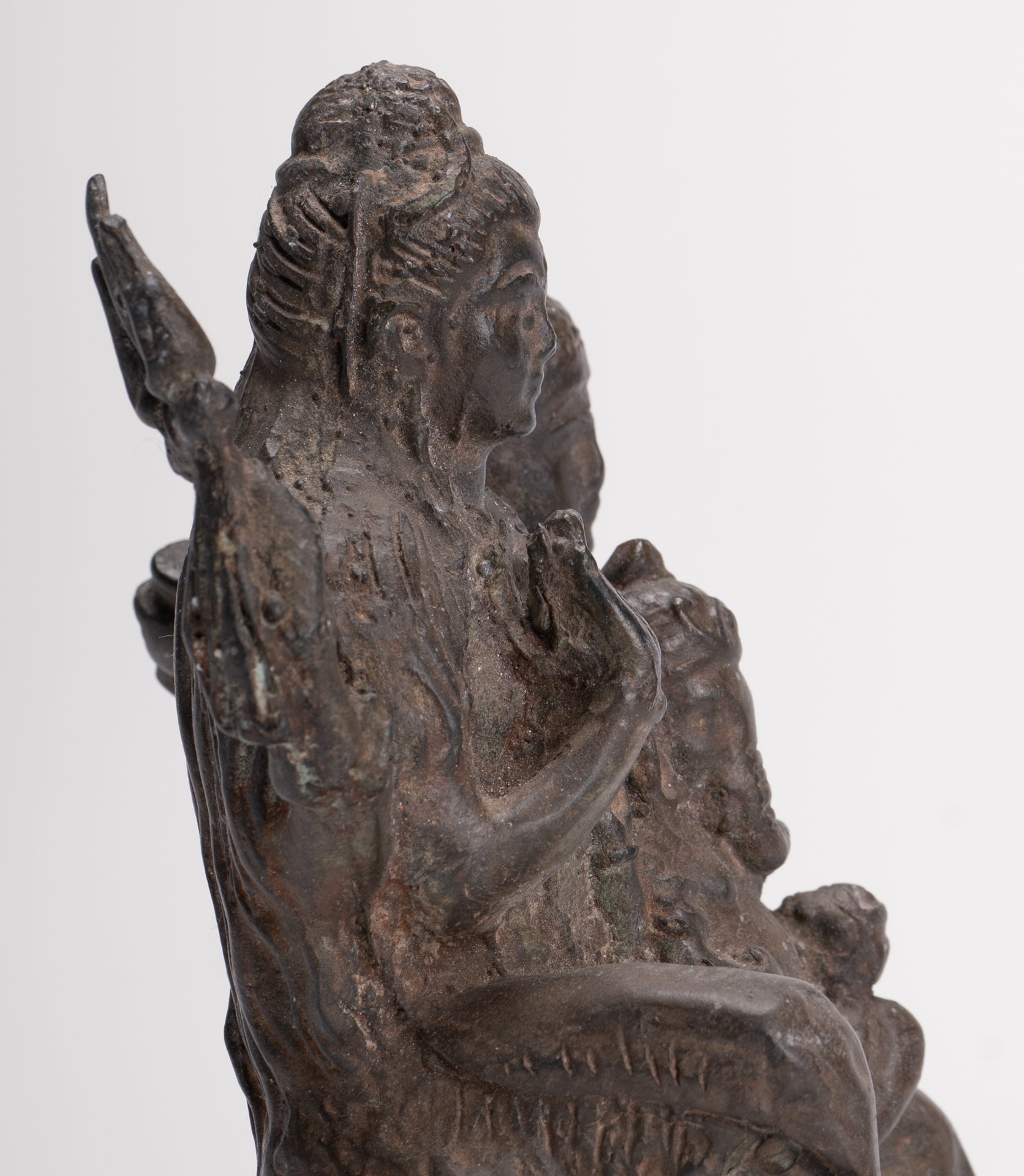 Shiva Statue - Antique Thai Style Bronze Shiva Parvati & Ganesha Statue - 15cm/6"