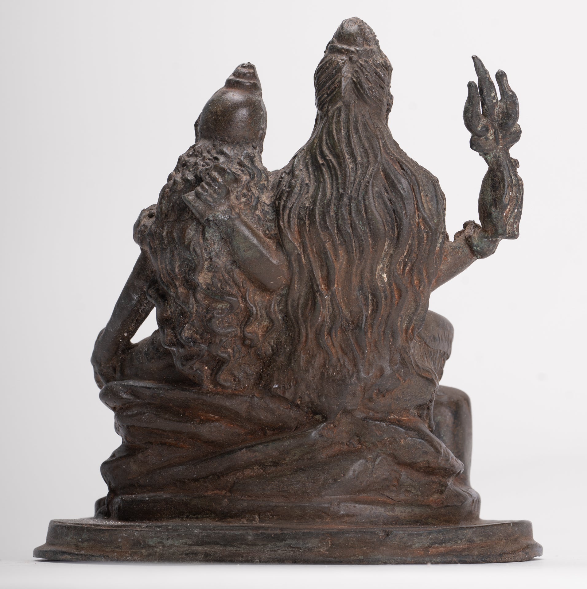 Shiva Statue - Antique Thai Style Bronze Shiva Parvati & Ganesha Statue - 15cm/6"