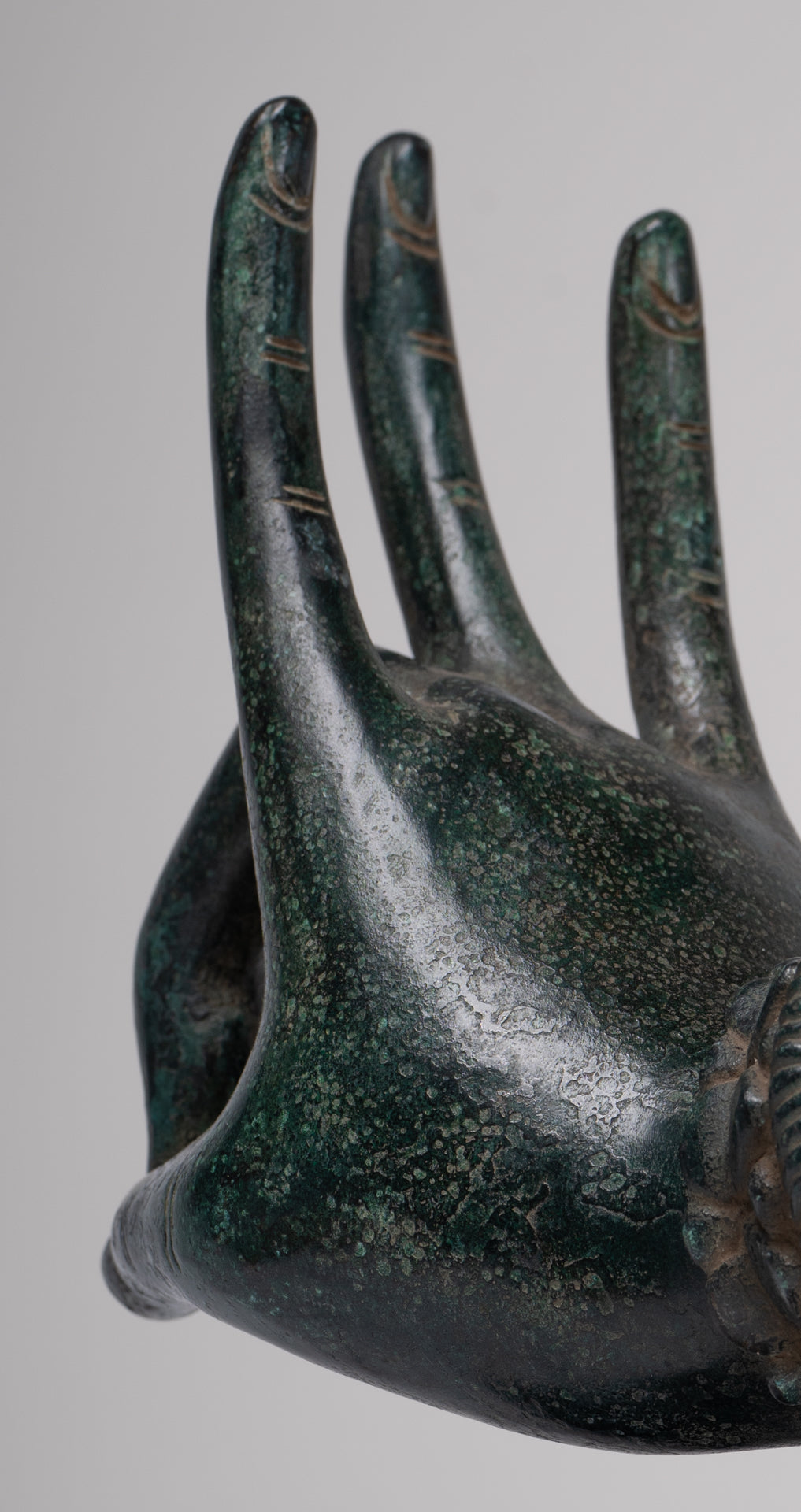 Mounted Antique Thai Style Southeast Asia Bronze Thai Teaching Hand - 24cm/10"