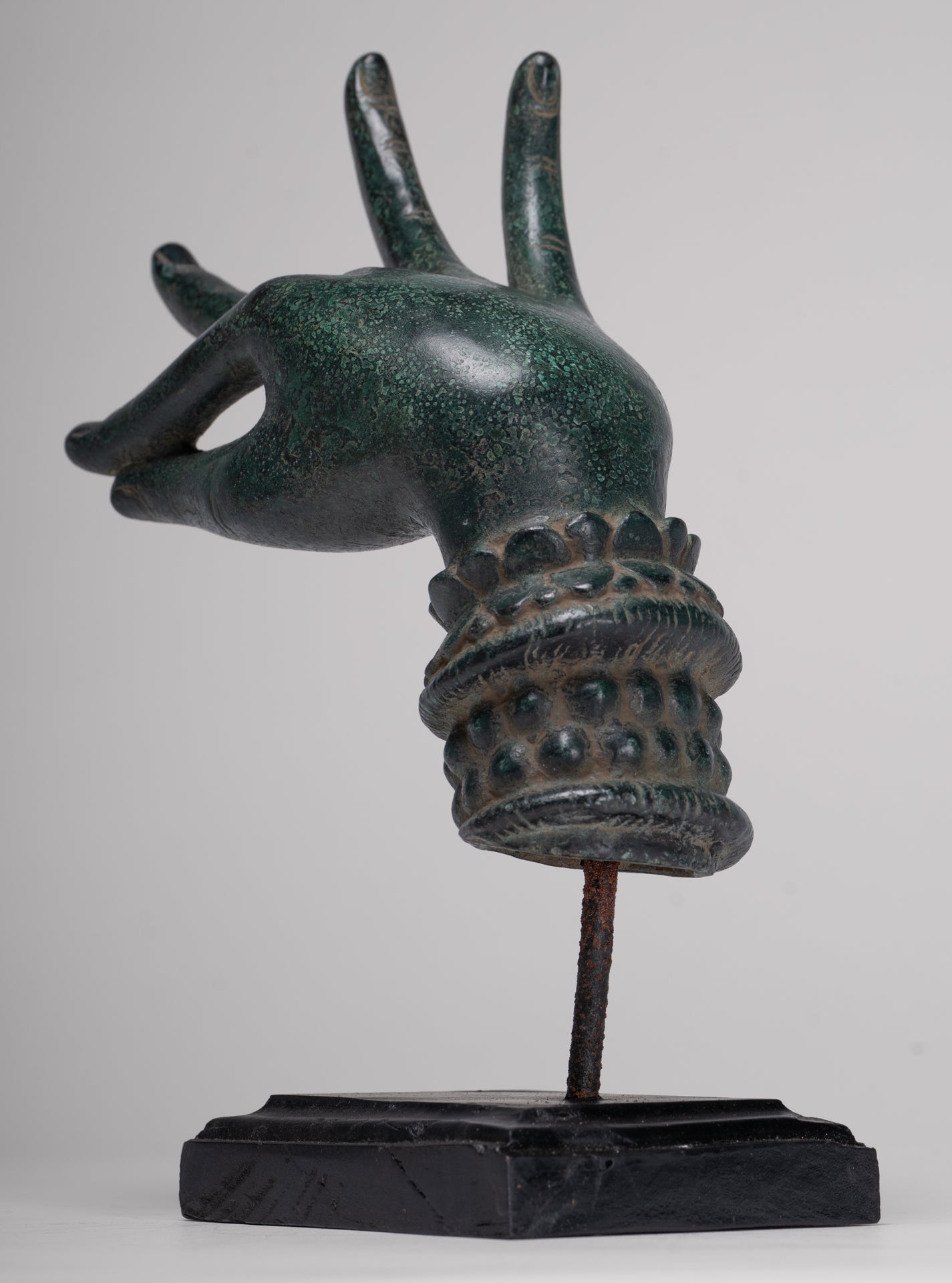 Mounted Antique Khmer Style Bronze Apsara Katakaamukha Hand - 24cm/10"