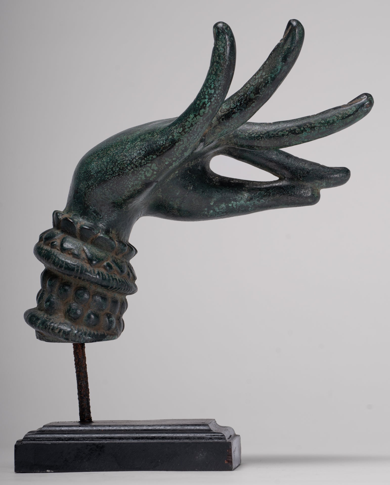 Mounted Antique Khmer Style Bronze Apsara Katakaamukha Hand - 24cm/10"