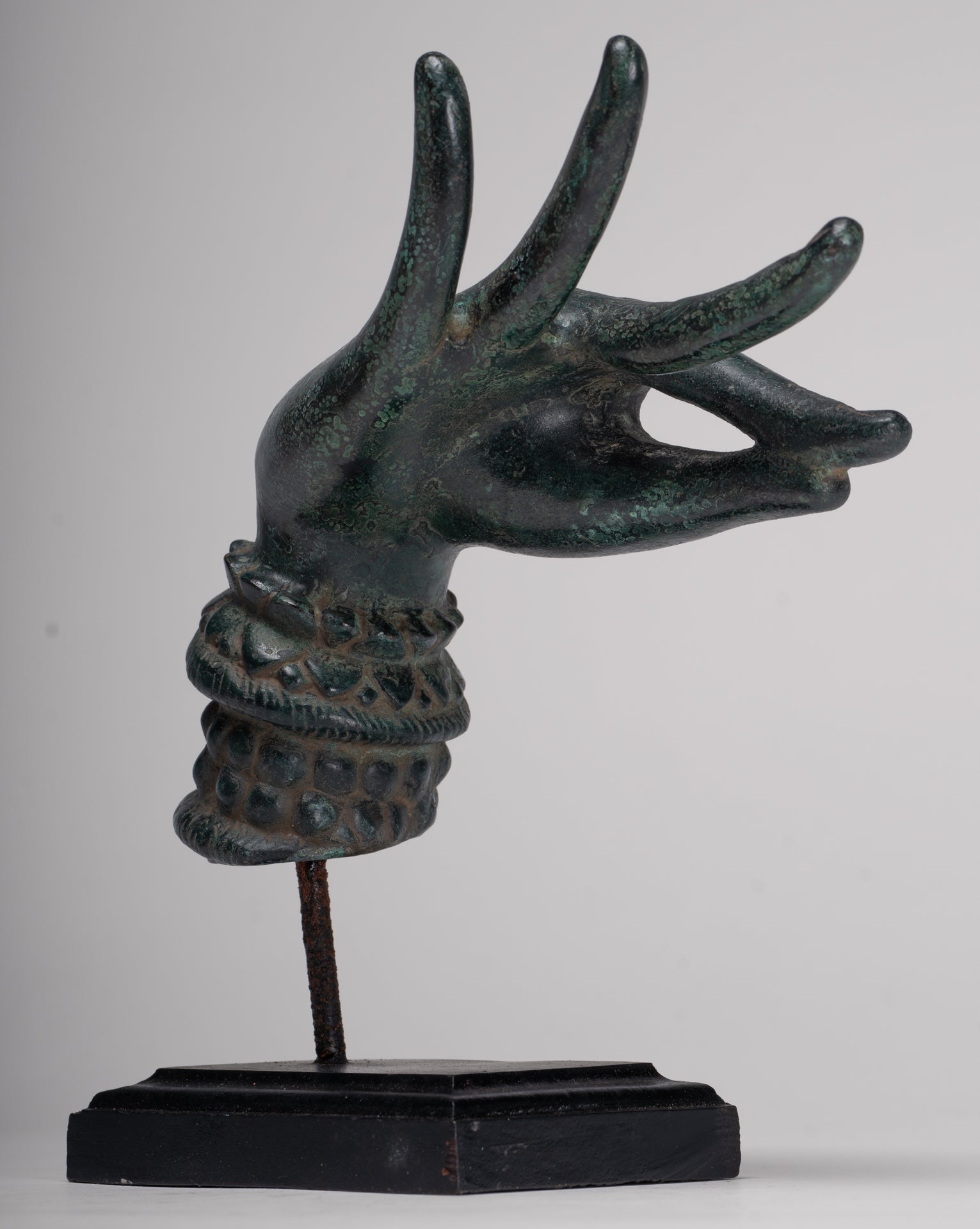 Mounted Antique Khmer Style Bronze Apsara Katakaamukha Hand - 24cm/10"