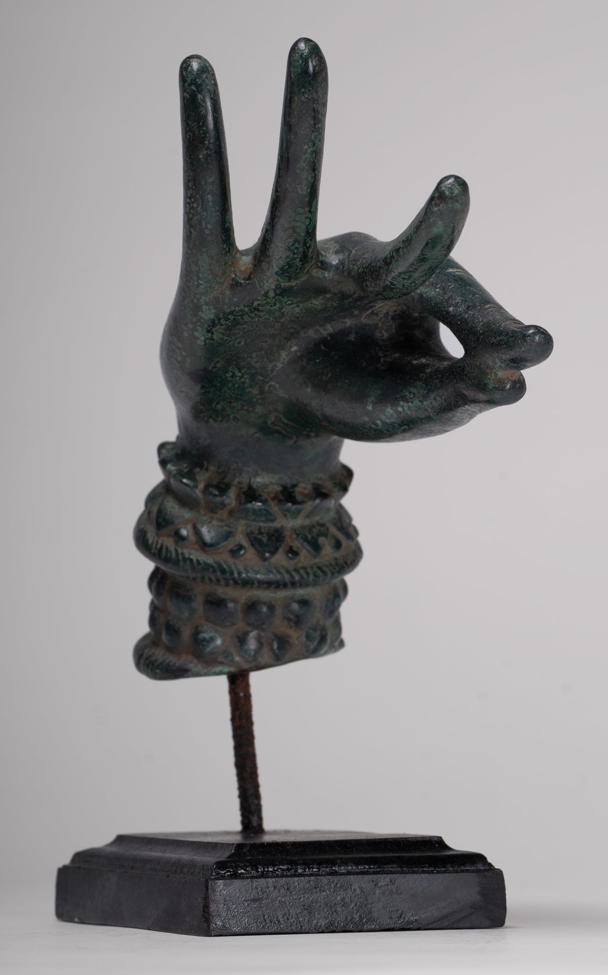 Mounted Antique Khmer Style Bronze Apsara Katakaamukha Hand - 24cm/10"