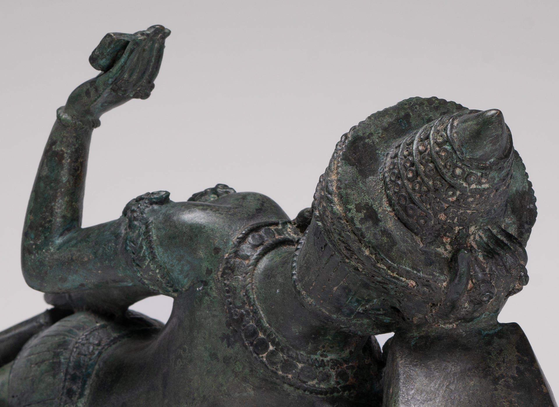 Antique Lopburi Style Thai Bronze Reclining Vishnu Statue - 55cm/22" Long