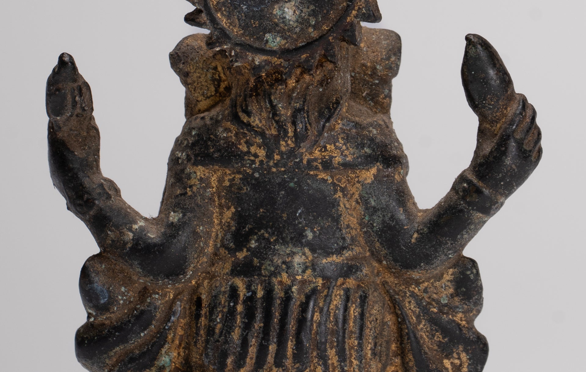 Ganesha Statue - Antique Thai Style Seated Bronze Ganesh Statue - 8cm/3"