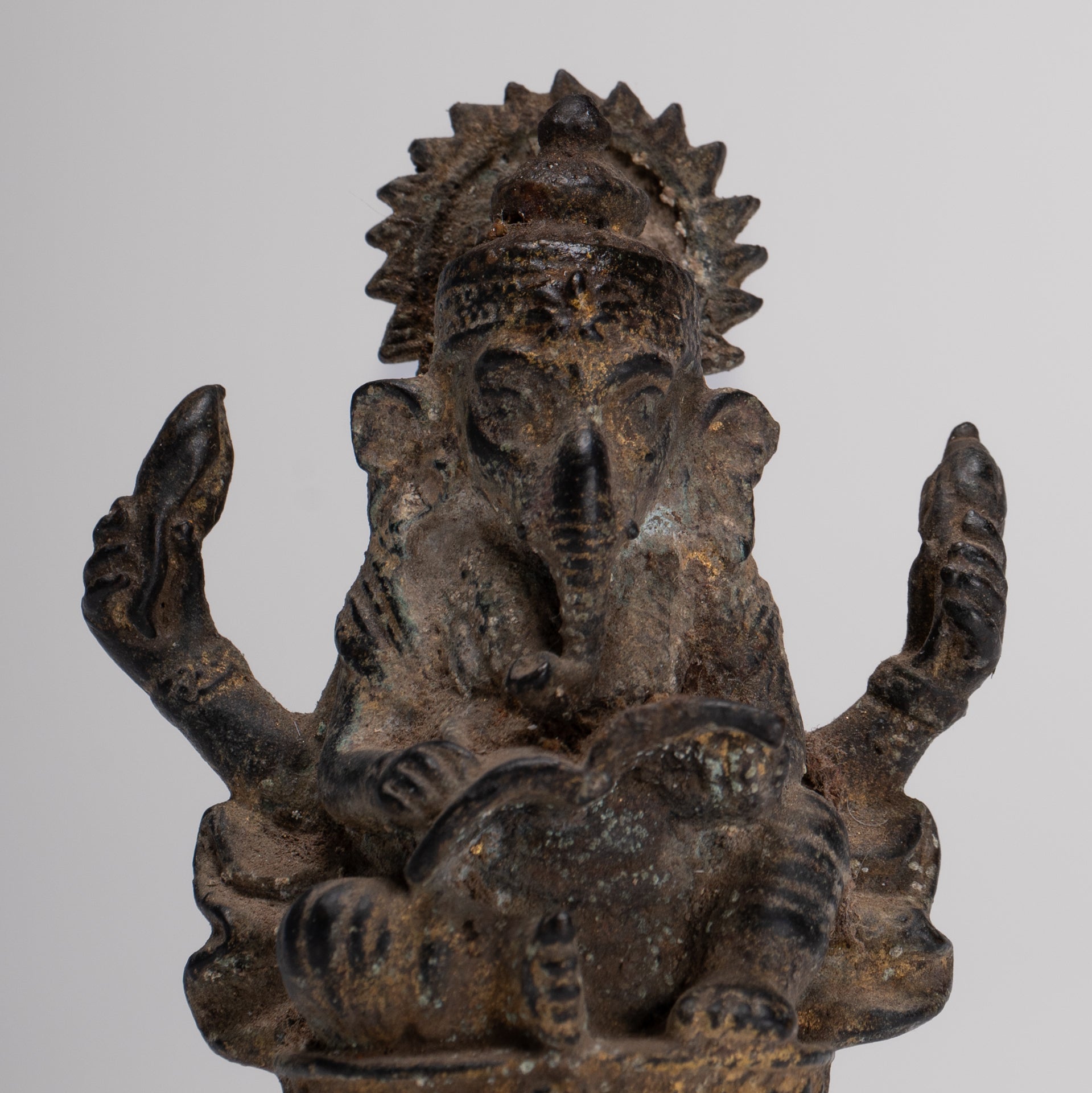 Ganesha Statue - Antique Thai Style Seated Bronze Ganesh Statue - 8cm/3"