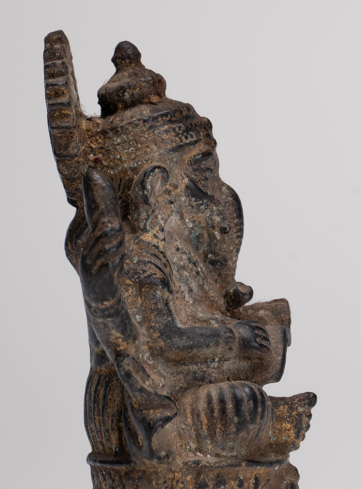 Ganesha Statue - Antique Thai Style Seated Bronze Ganesh Statue - 8cm/3"