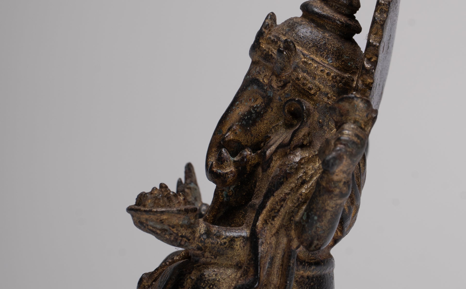 Ganesha Statue - Antique Thai Style Seated Bronze Ganesh Statue - 10cm/4"
