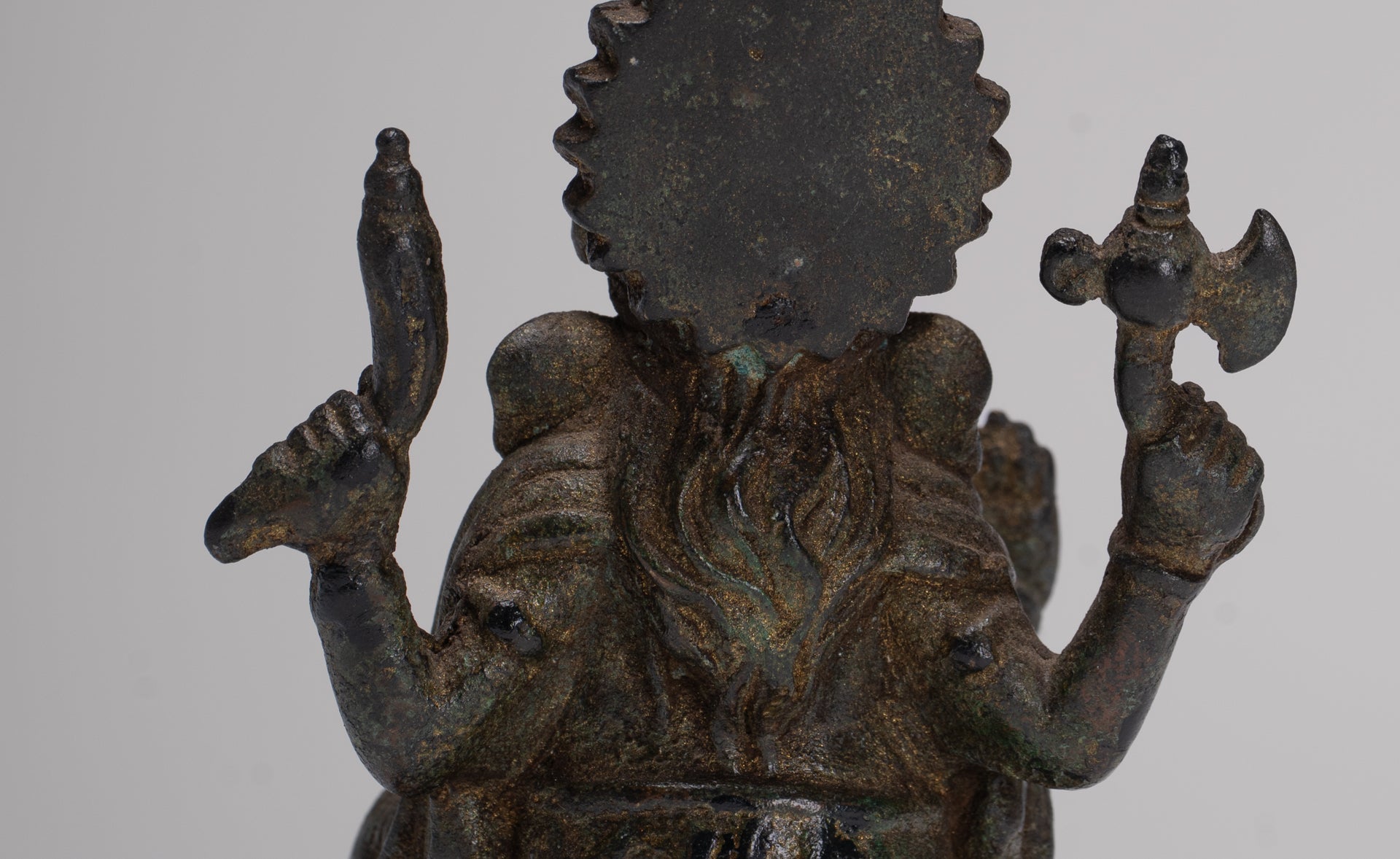 Ganesha Statue - Antique Thai Style Seated Bronze Ganesh Statue - 10cm/4"