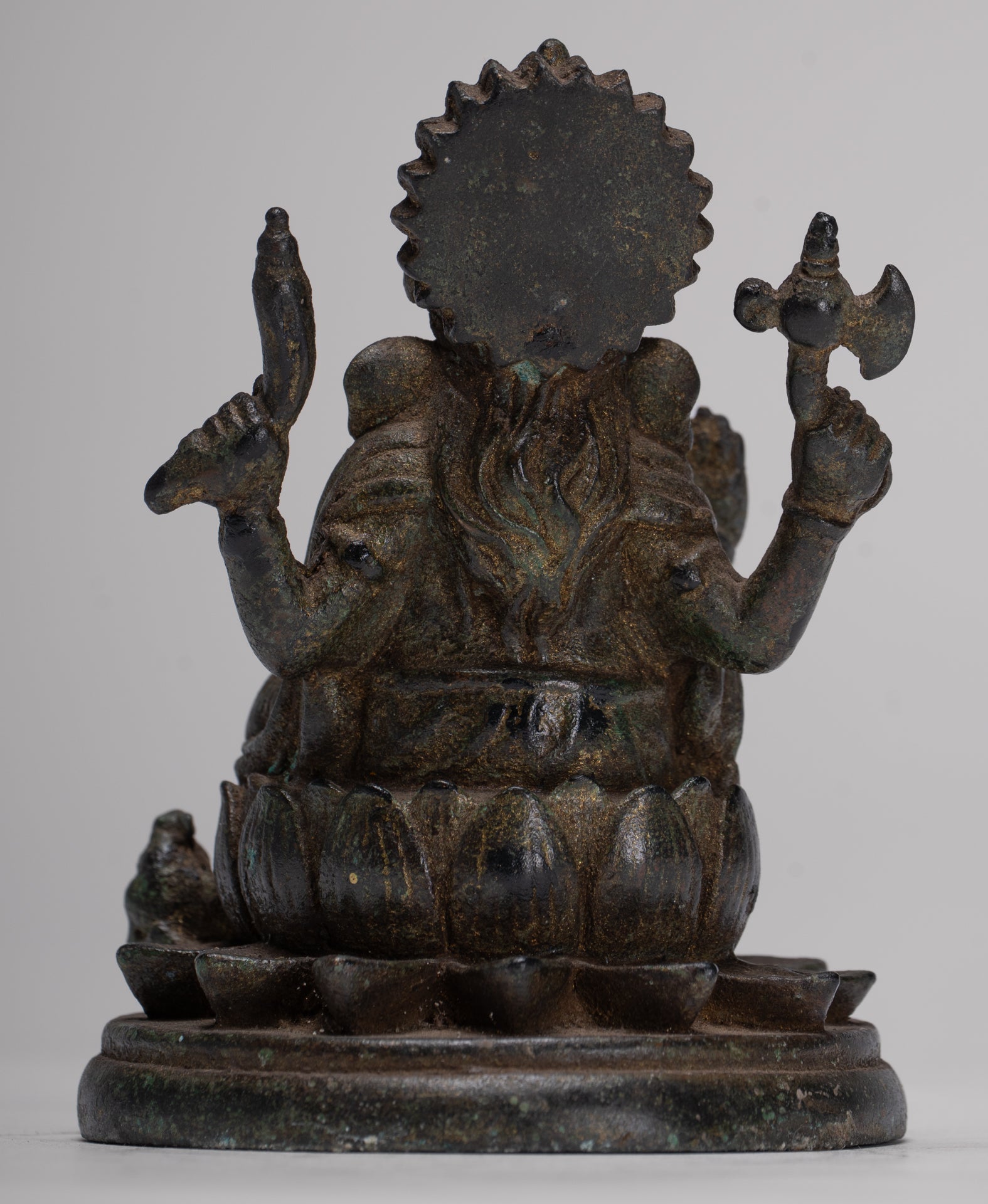 Ganesha Statue - Antique Thai Style Seated Bronze Ganesh Statue - 10cm/4"