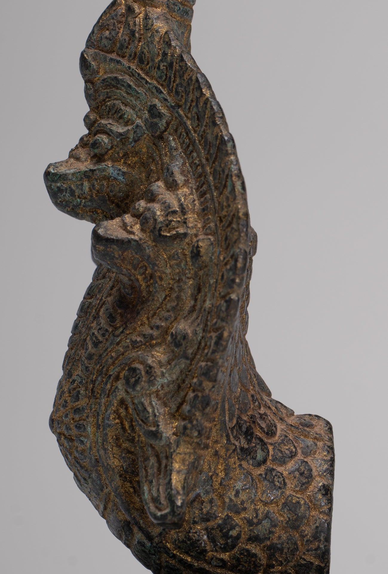 Naga Statue - Antique Khmer Style Bronze Protective Naga, Snake or Serpent Statue - 14cm/6"