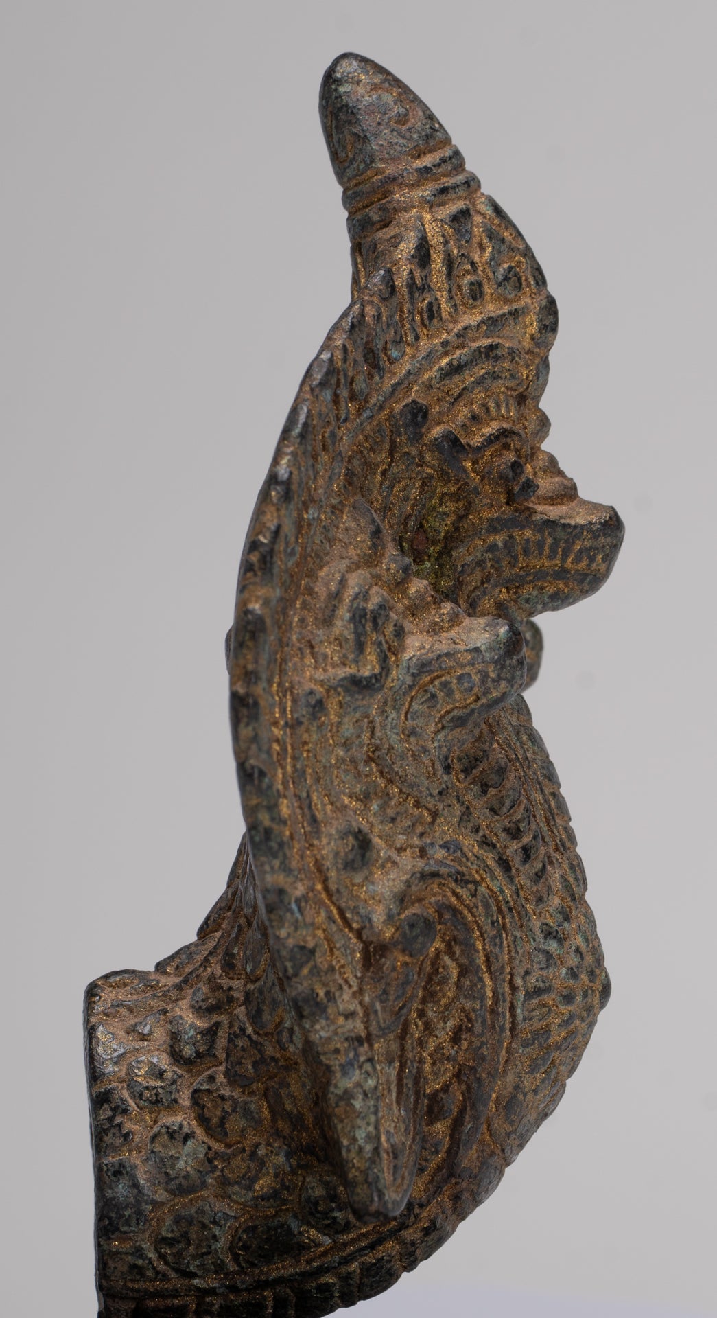 Naga Statue - Antique Khmer Style Bronze Protective Naga, Snake or Serpent Statue - 14cm/6"