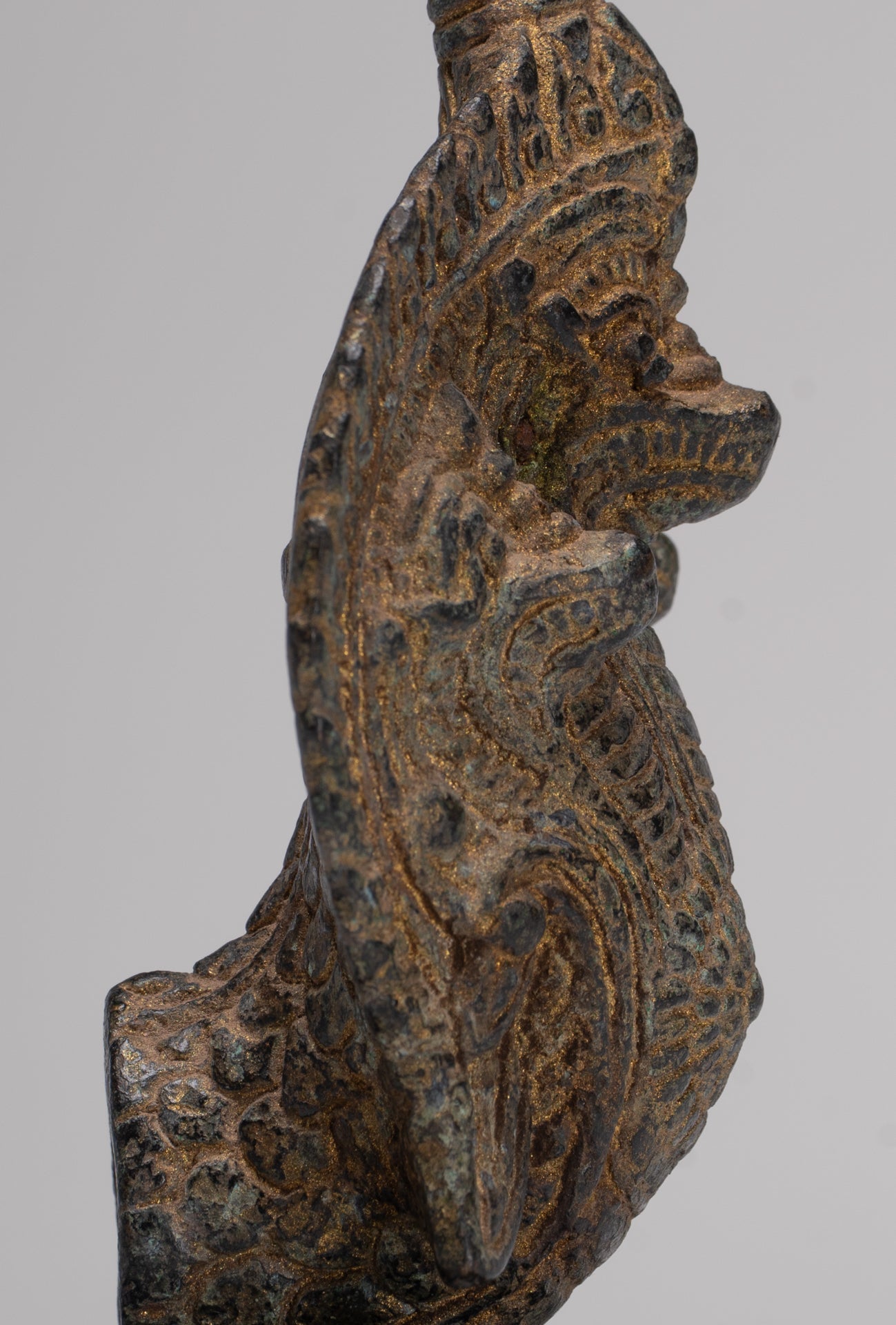 Naga Statue - Antique Khmer Style Bronze Protective Naga, Snake or Serpent Statue - 14cm/6"