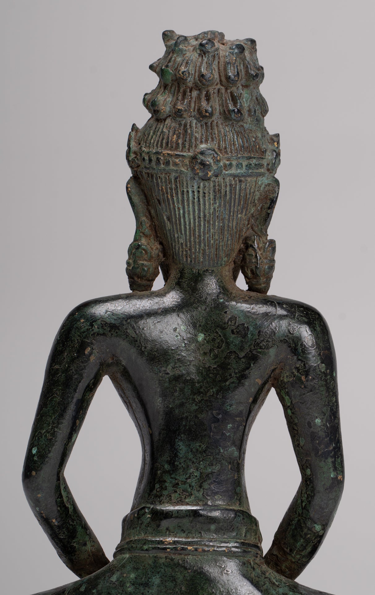 Rishi Statue - Antique Khmer Style Seated Bronze Rishi or Wise Man - 18cm/7"