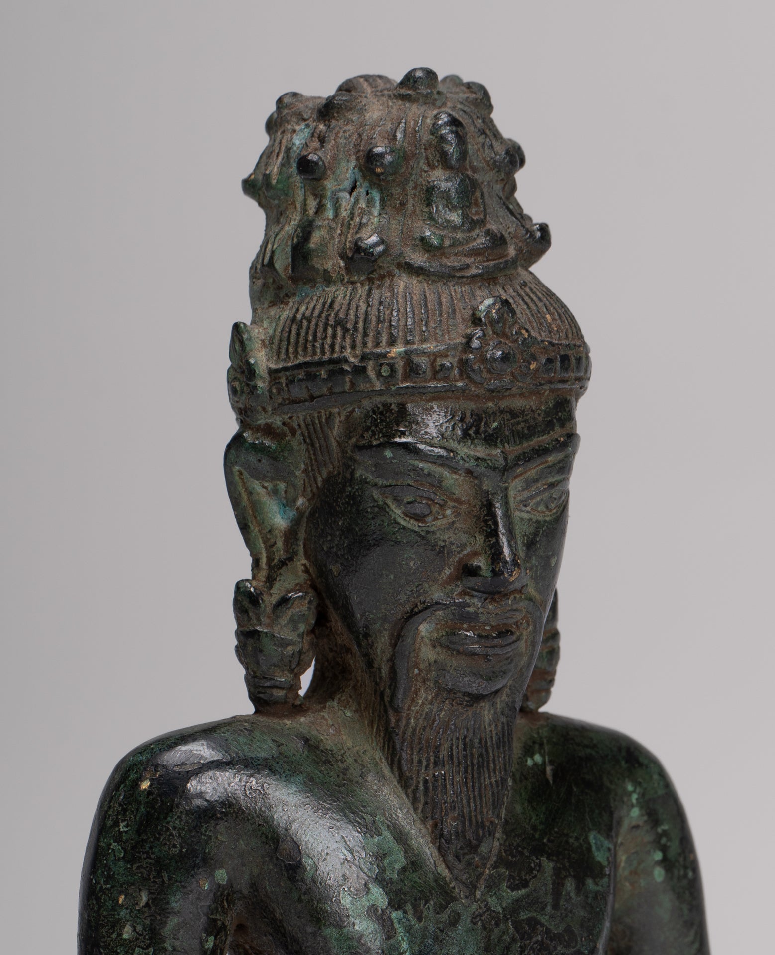 Rishi Statue - Antique Khmer Style Seated Bronze Rishi or Wise Man - 18cm/7"