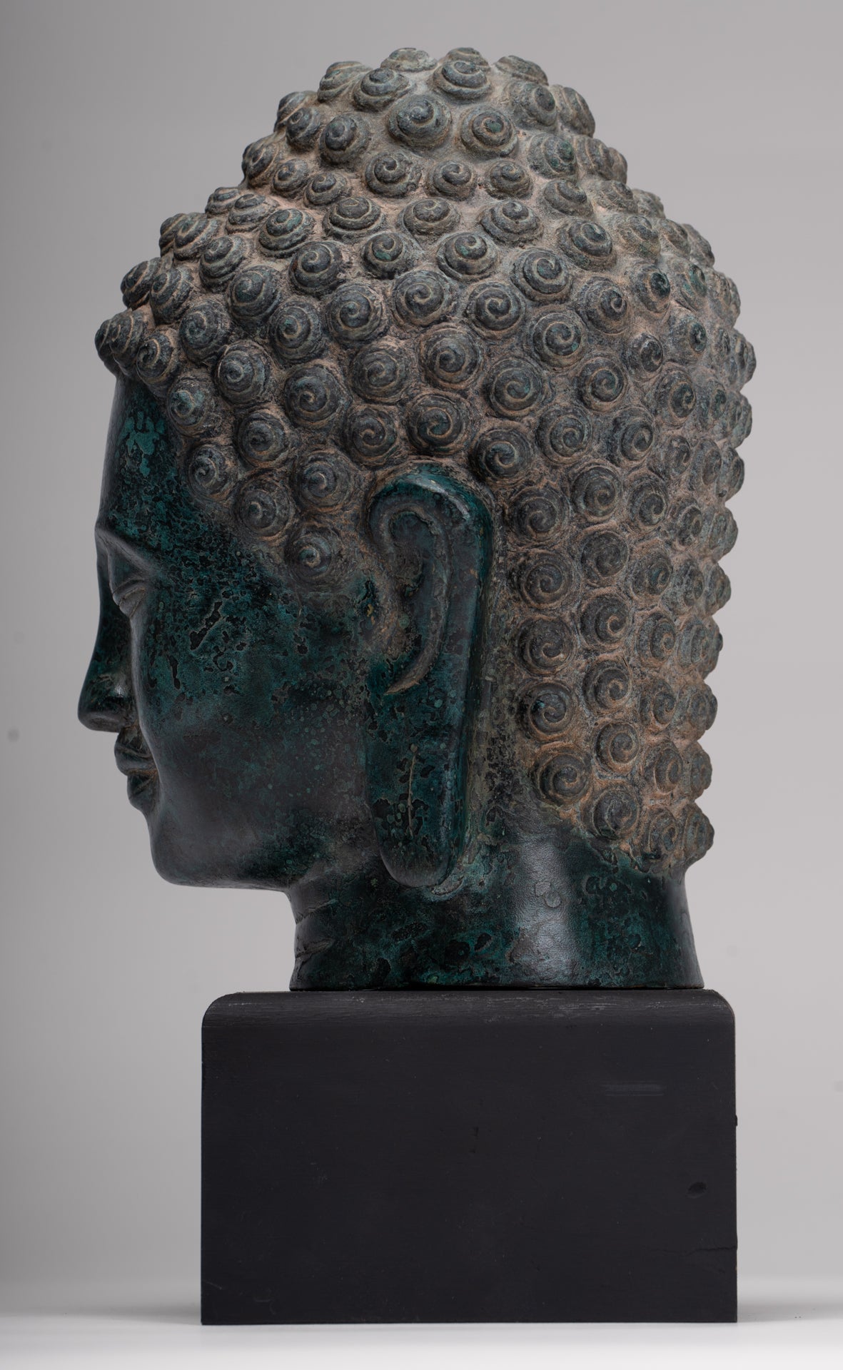 Buddha Statue - Antique Khmer Style Bronze Phnom Da Buddha Head - 30cm/12"