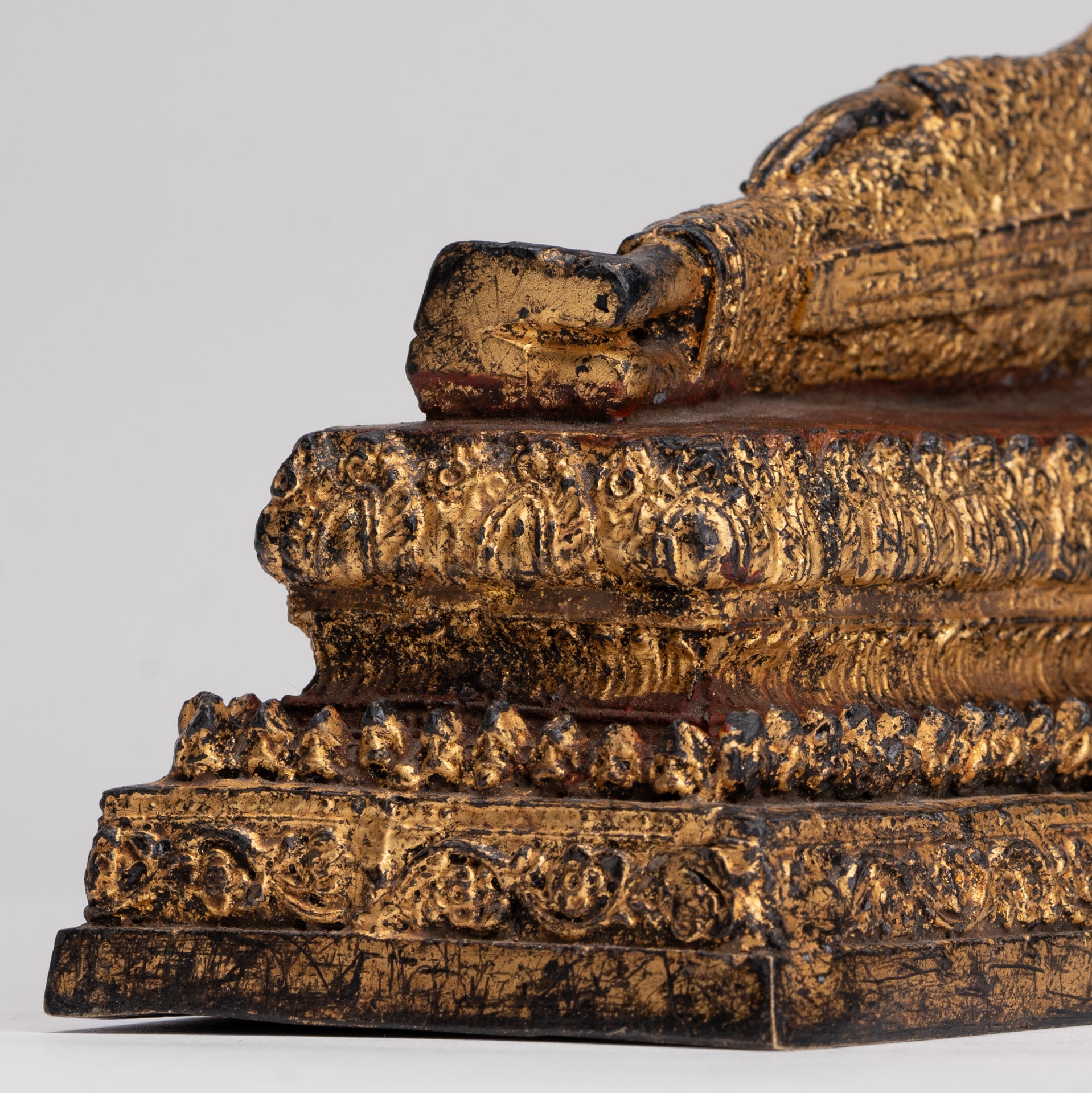 Antique Thai Style Bronze Rattanakosin Reclining Nirvana Buddha Statue - 18.5cm/7"