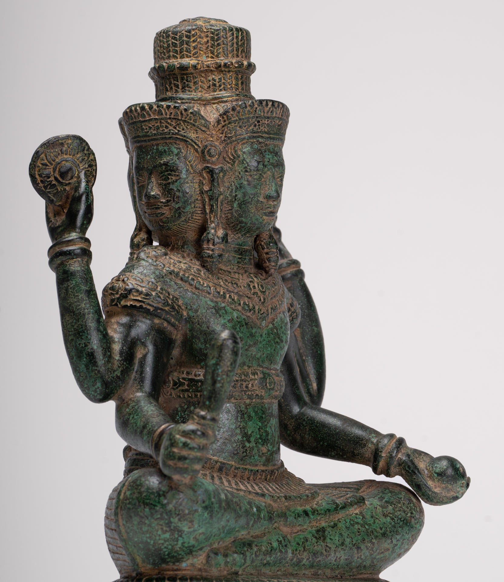 Brahma Statue - Antique Khmer Style Bronze 4 Arm Bayon Brahma - Hindu God Creation - 31cm/12"