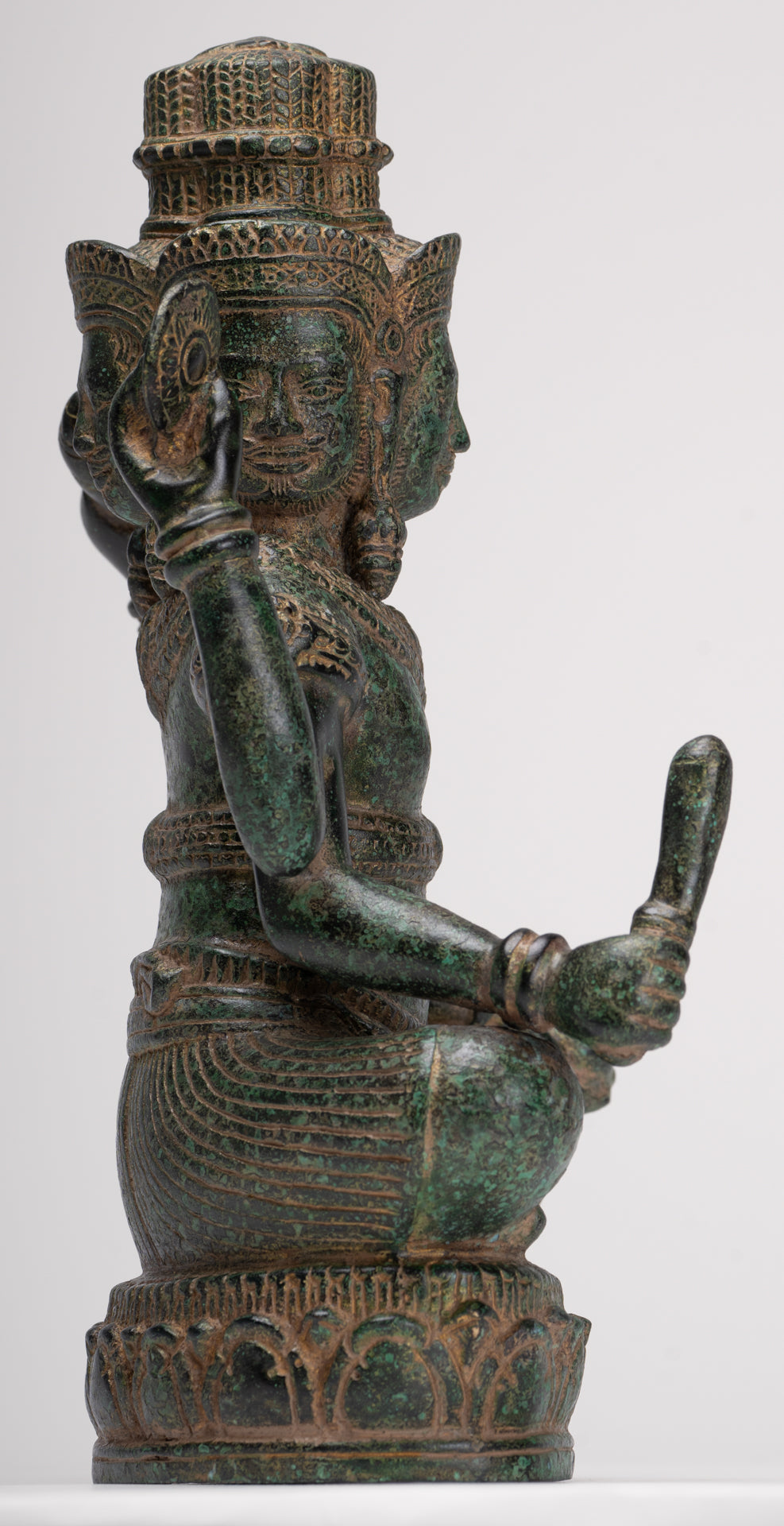 Brahma Statue - Antique Khmer Style Bronze 4 Arm Bayon Brahma - Hindu God Creation - 31cm/12"