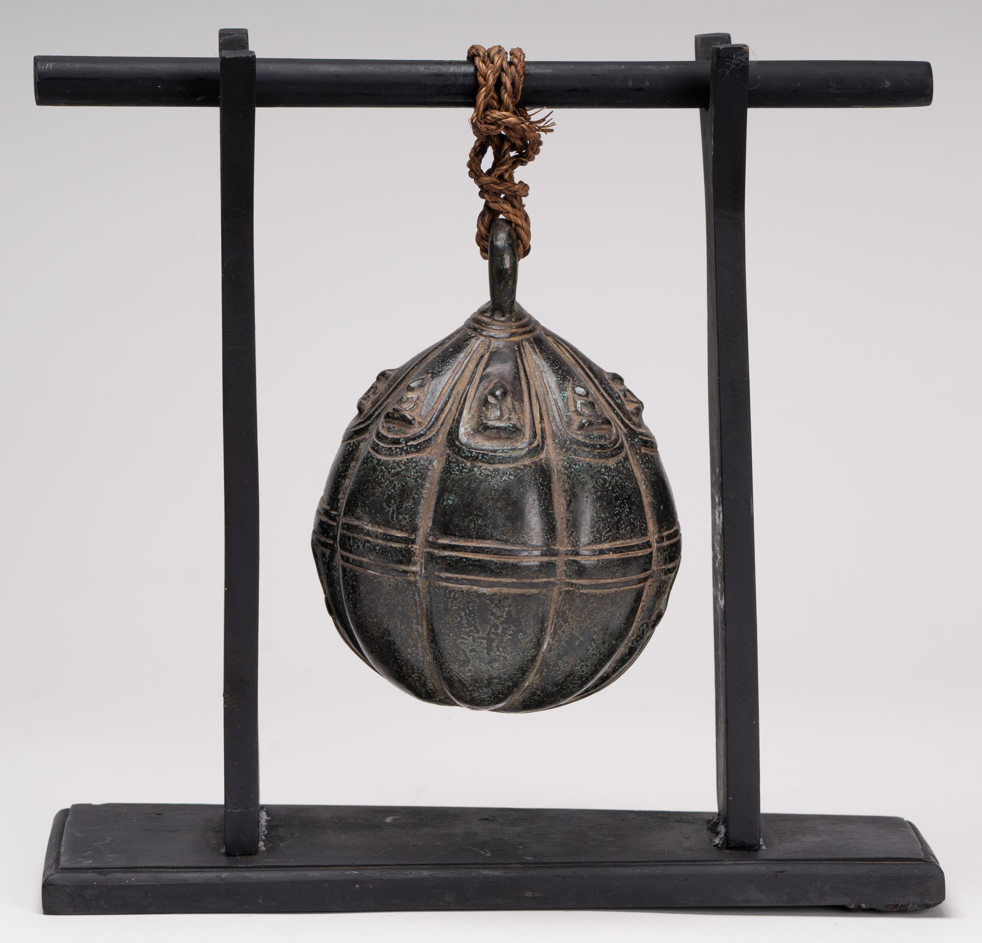 Antique Khmer Style Bronze Mounted Buddha Bell - 29cm/12"