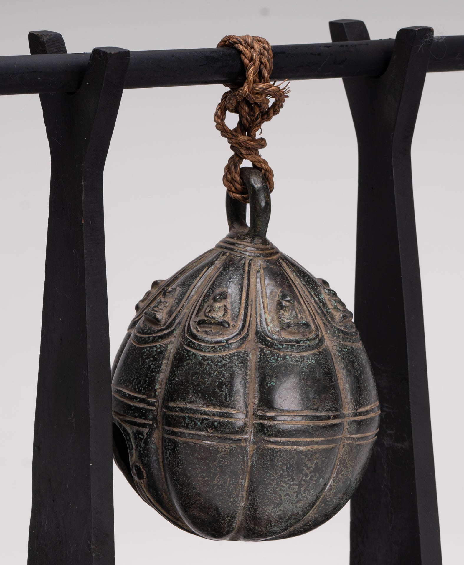 Antique Khmer Style Bronze Mounted Buddha Bell - 29cm/12"