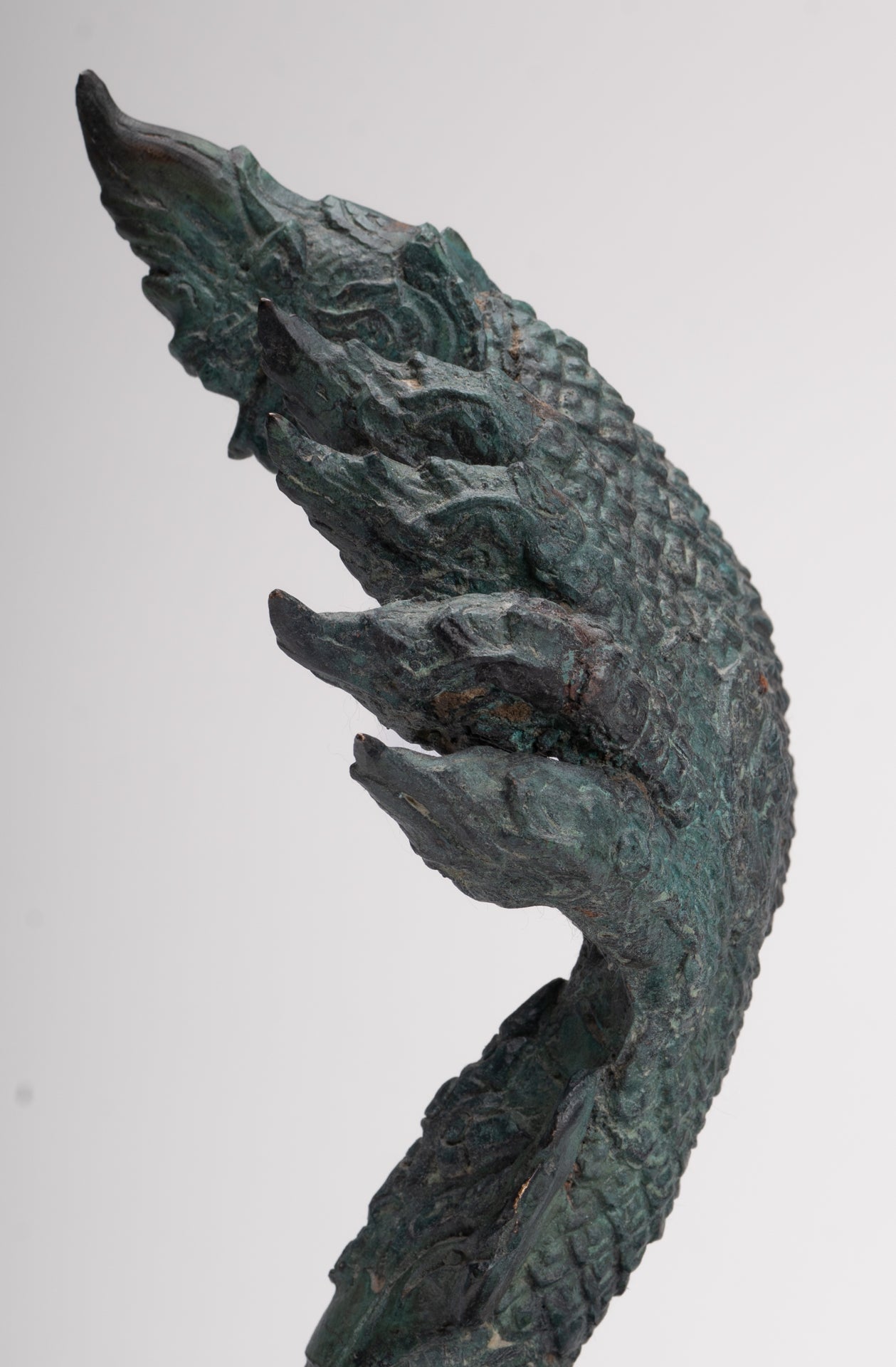 Antique Thai Style Bronze Nine Head Protective Naga, Snake or Serpent Statue - 28cm/11"