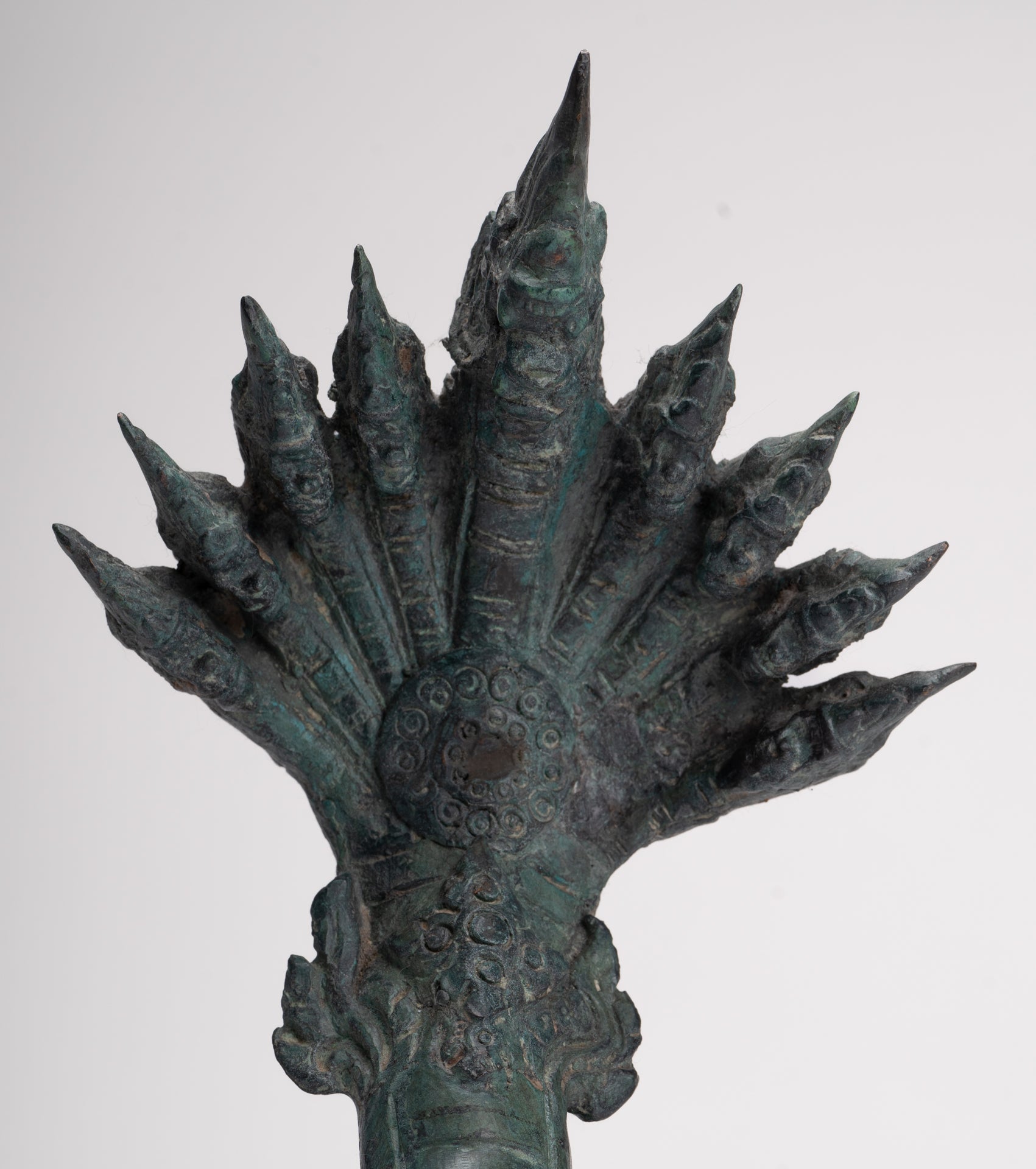 Antique Thai Style Bronze Nine Head Protective Naga, Snake or Serpent Statue - 28cm/11"