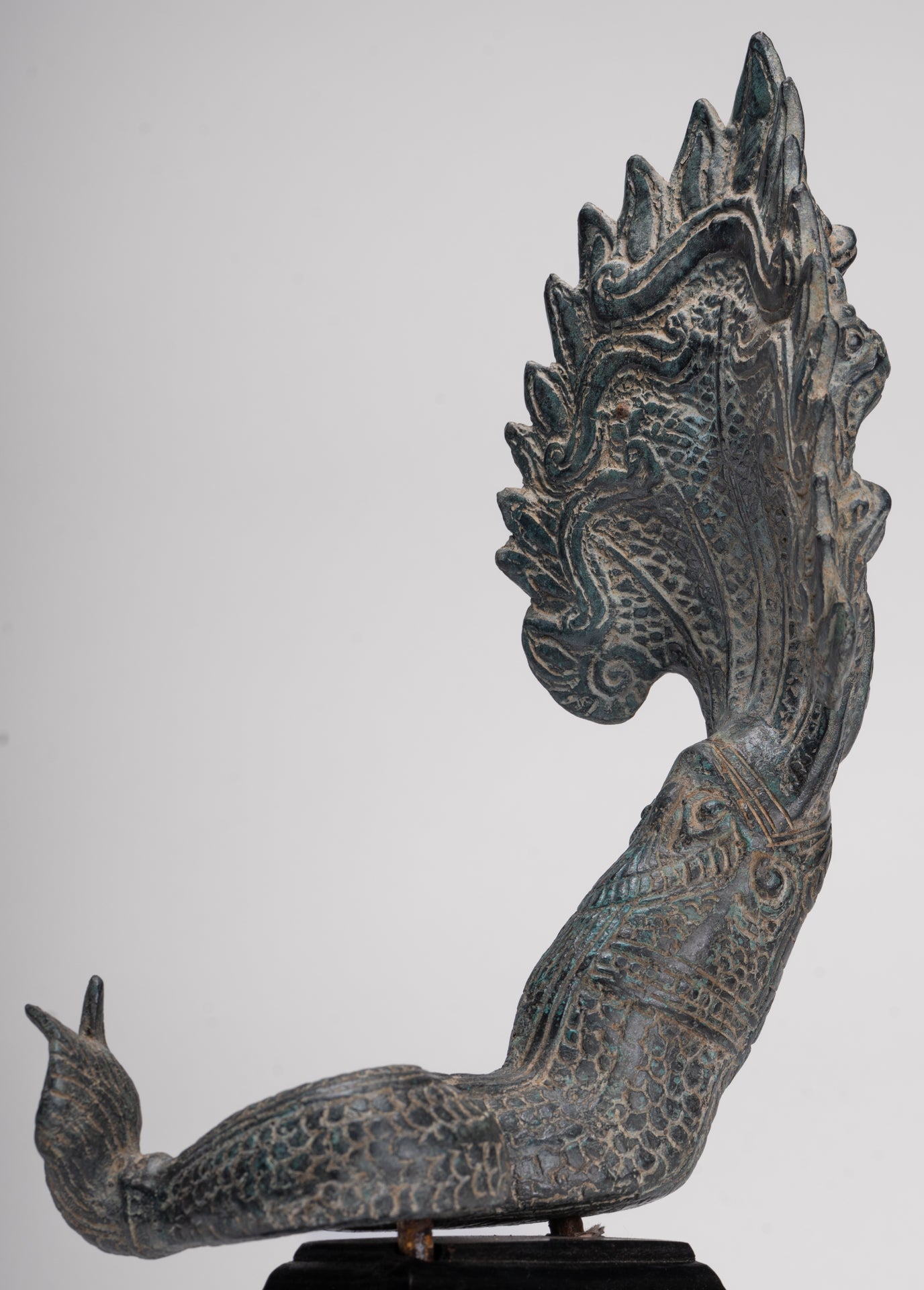 Naga Statue - Antique Khmer Style Bronze Protective Naga, Snake or Serpent Statue - 32cm/13"