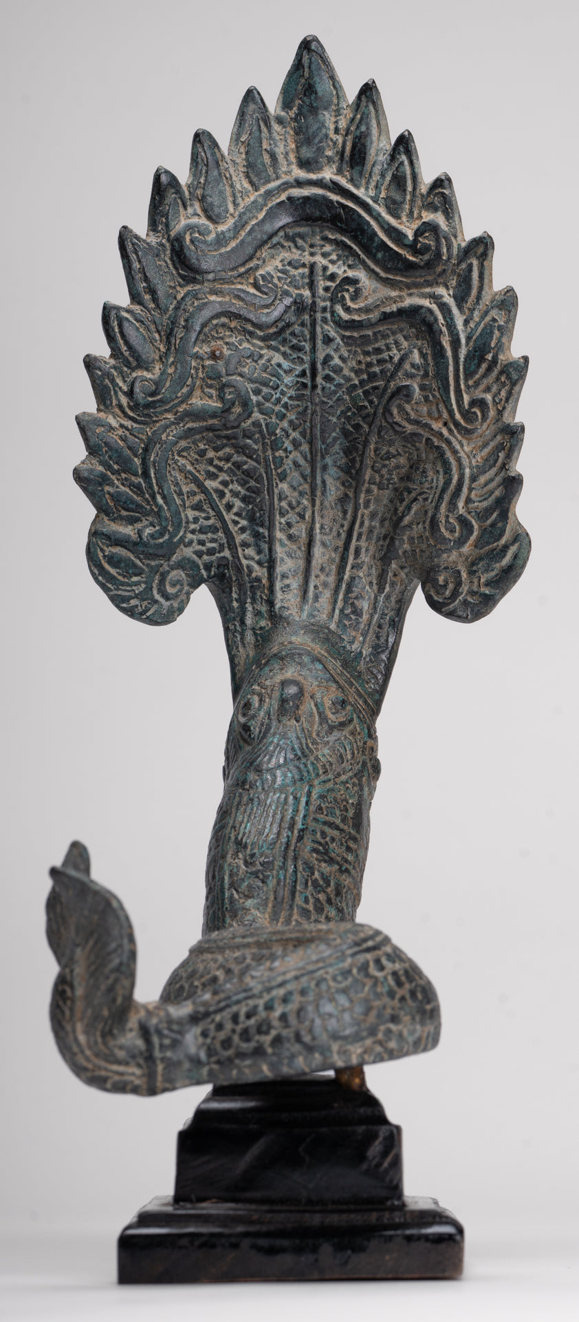 Naga Statue - Antique Khmer Style Bronze Protective Naga, Snake or Serpent Statue - 32cm/13"