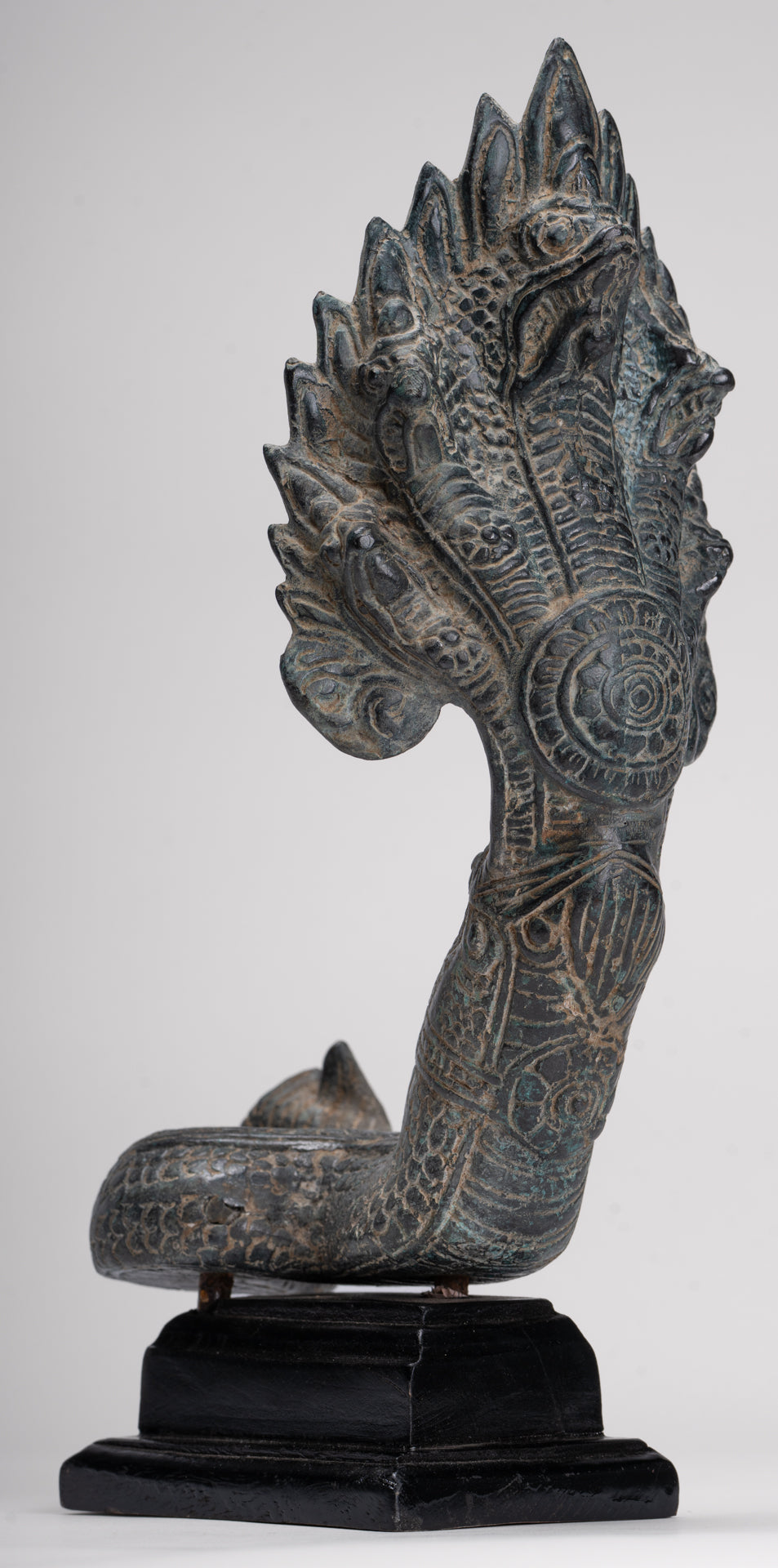 Naga Statue - Antique Khmer Style Bronze Protective Naga, Snake or Serpent Statue - 32cm/13"