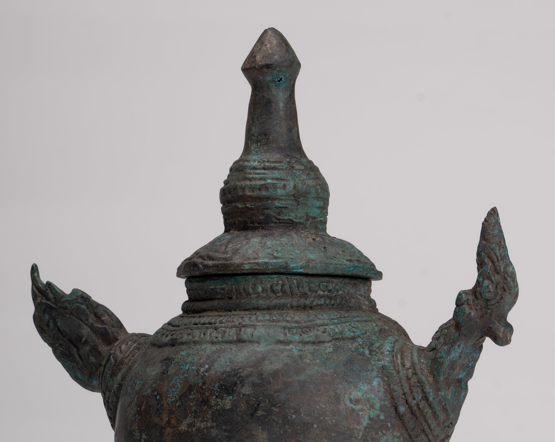 Naga Vessel - Antique Thai Style Bronze Naga Holy Water Vessel - 20.5cm/8"