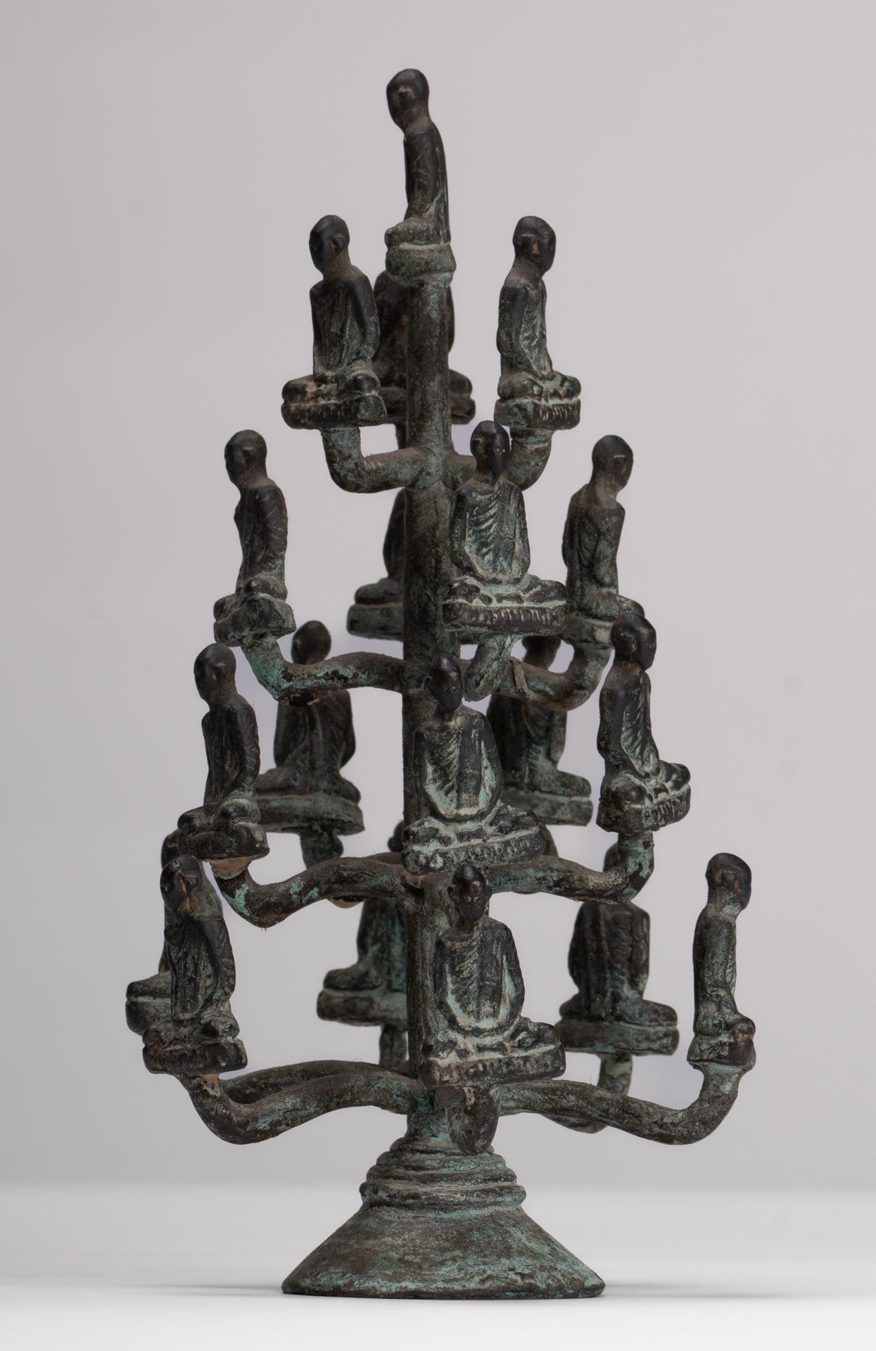 DIsciple Sculpture - Antique Thai Style Bronze Seated Meditation Monk Statues - 18cm/7"