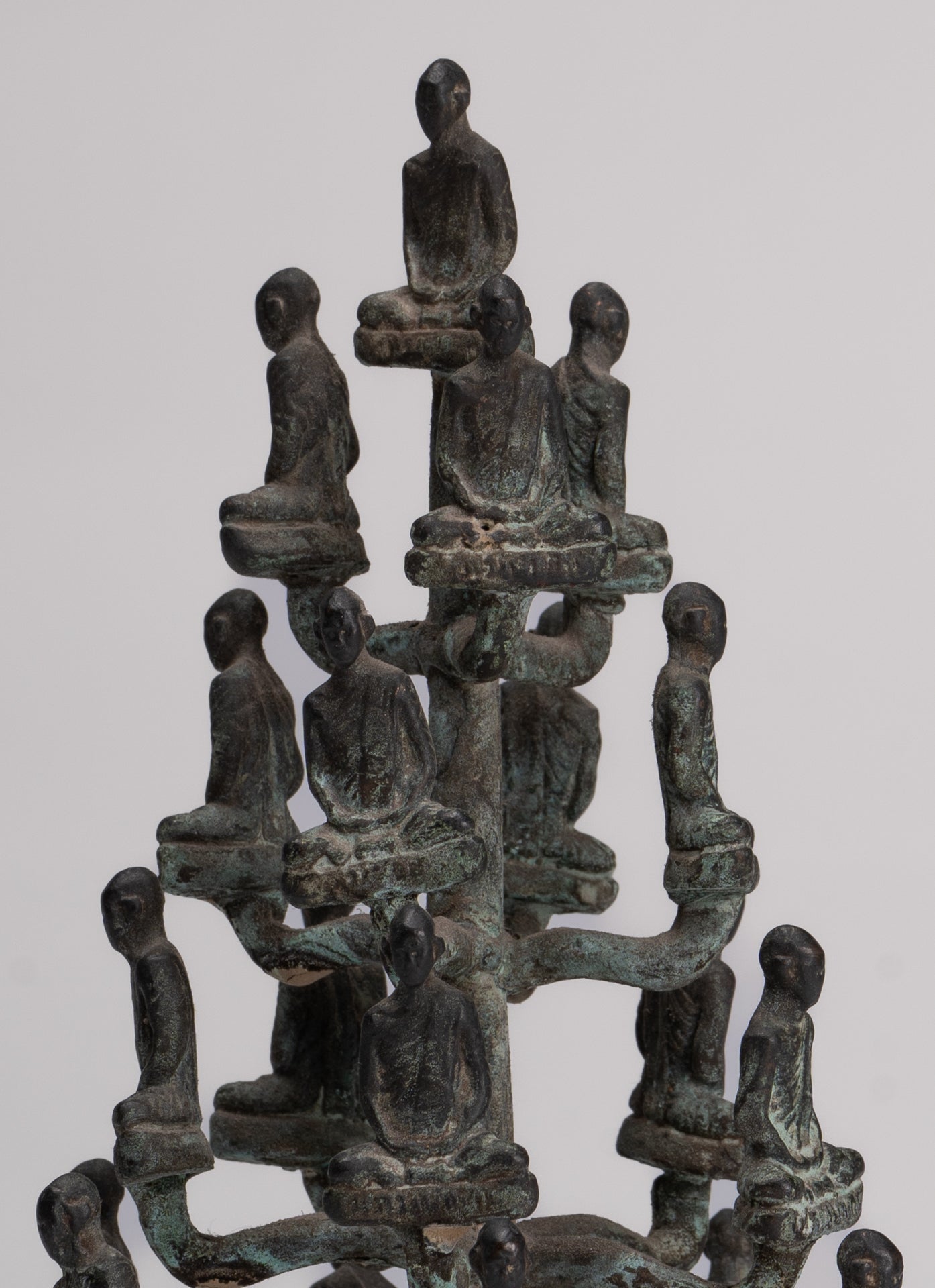 DIsciple Sculpture - Antique Thai Style Bronze Seated Meditation Monk Statues - 18cm/7"